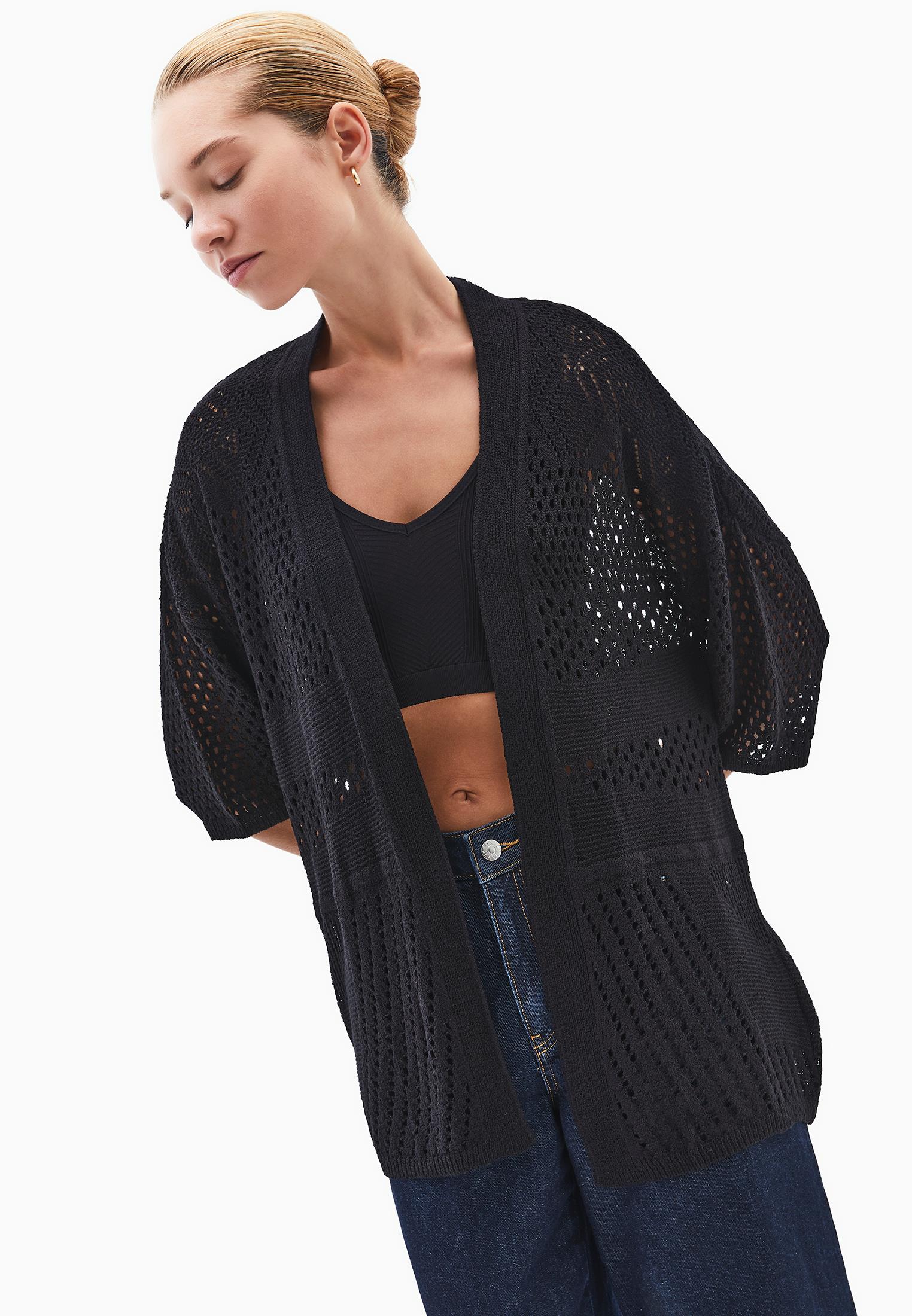 Midi Cardigan With Ajour Details - BLACK