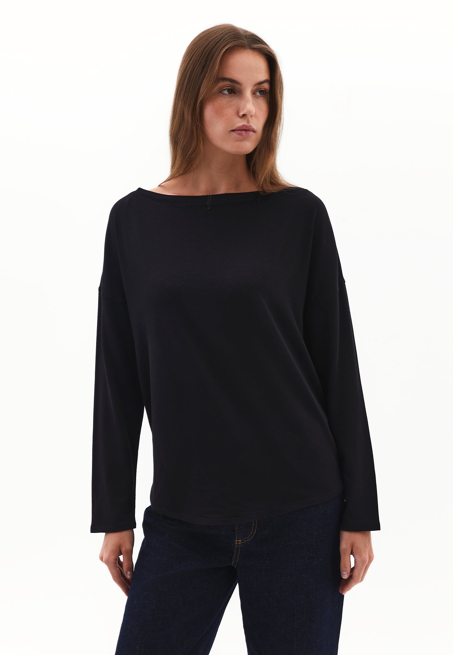 Boat Neck Knit Sweater - BLACK