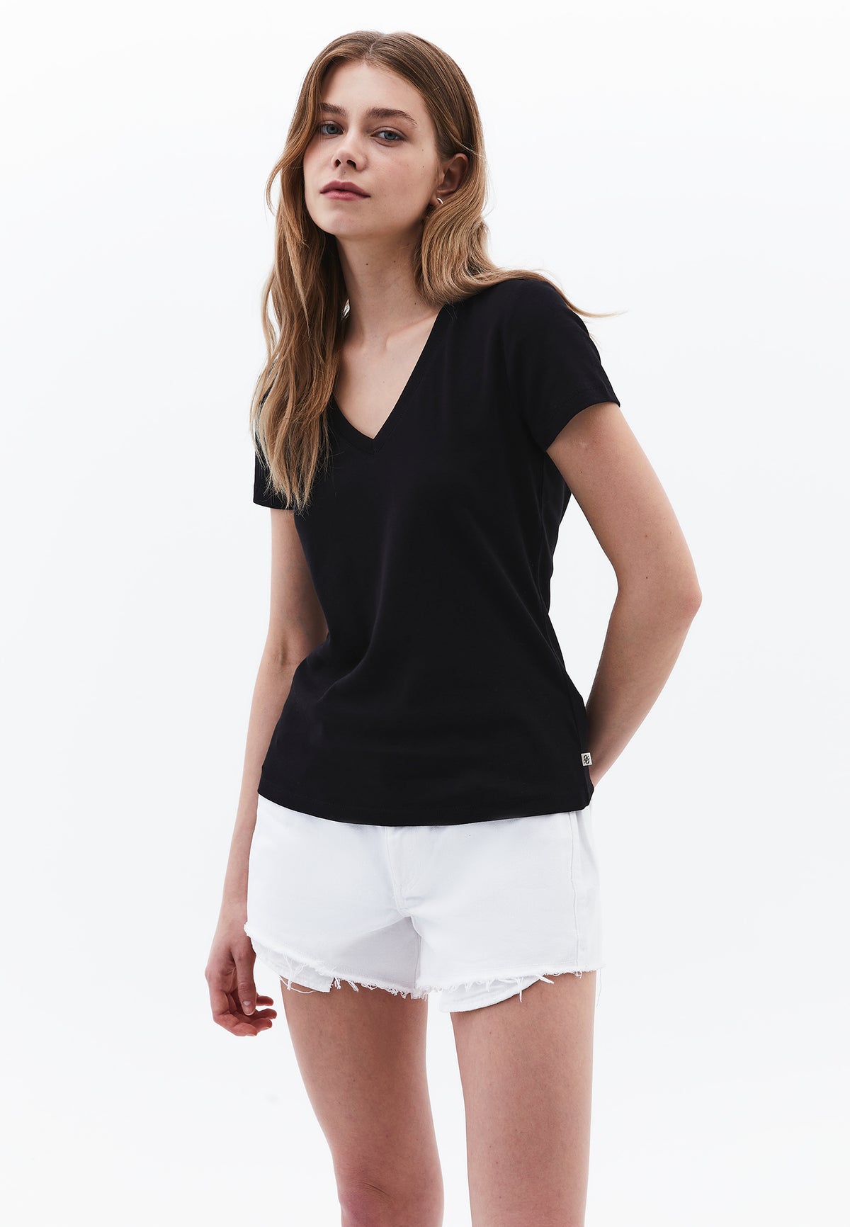 V Neck Short Sleeve T-Shirt - BLACK
