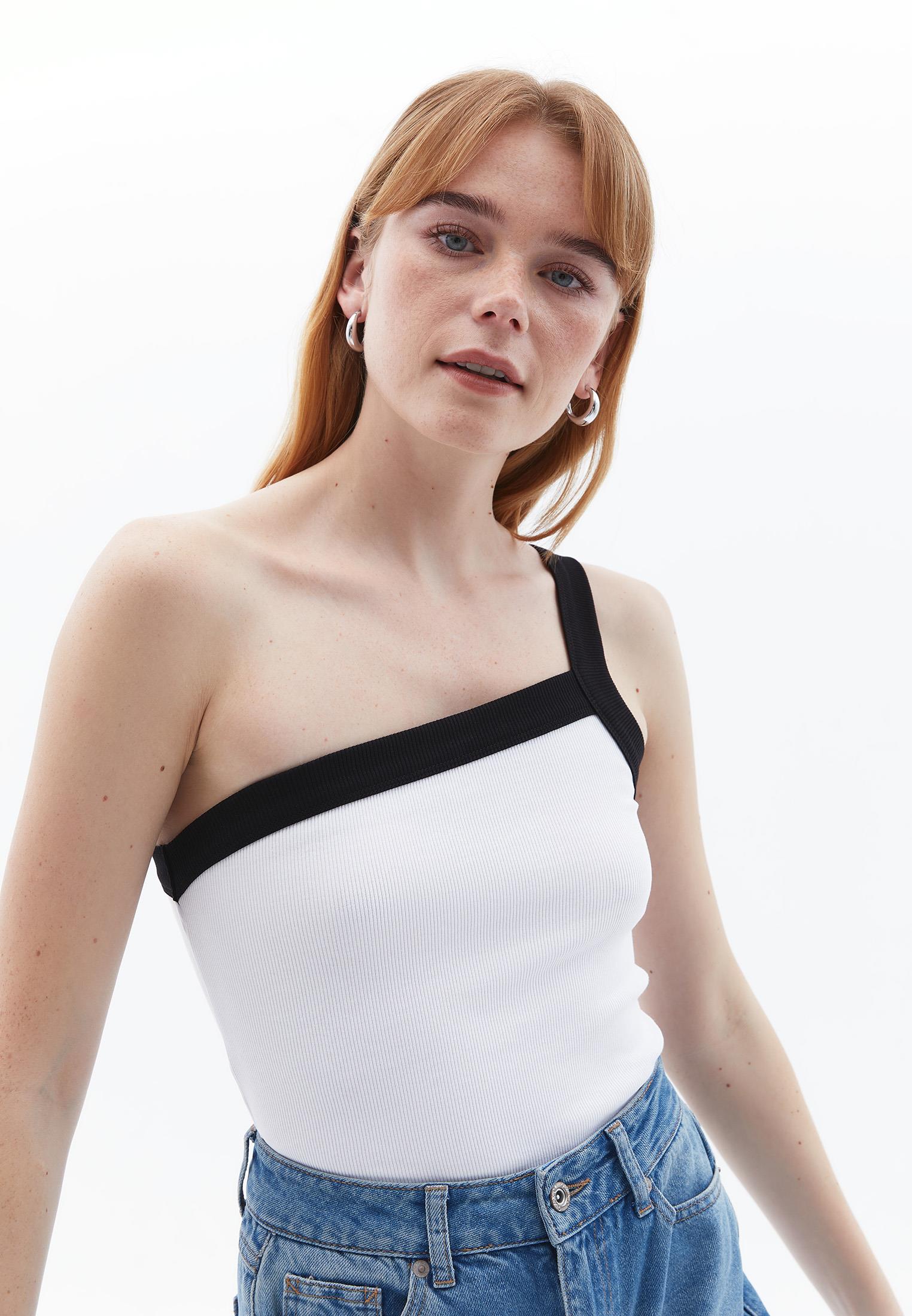 One Shoulder Asymmetric Tank Top - WHITE/BLACK
