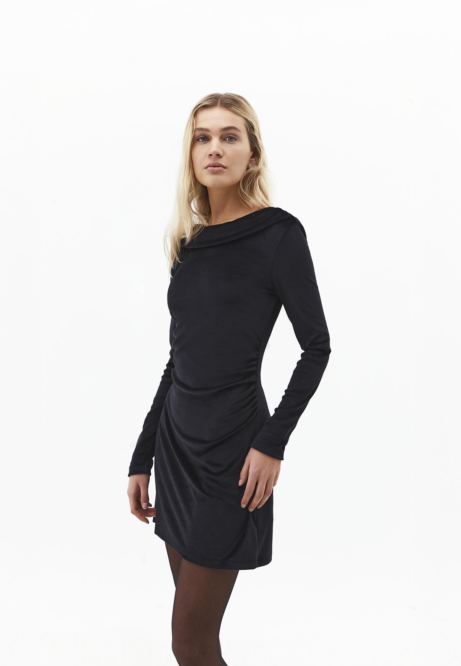 Cowl Neck Short Dress - BLACK