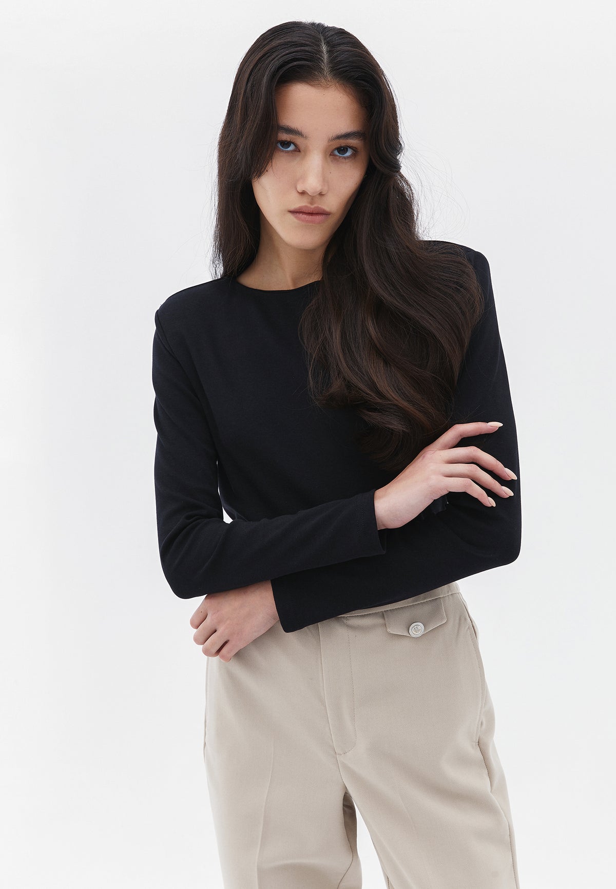 Long Sleeve Boat Neck Sweatshirt - BLACK