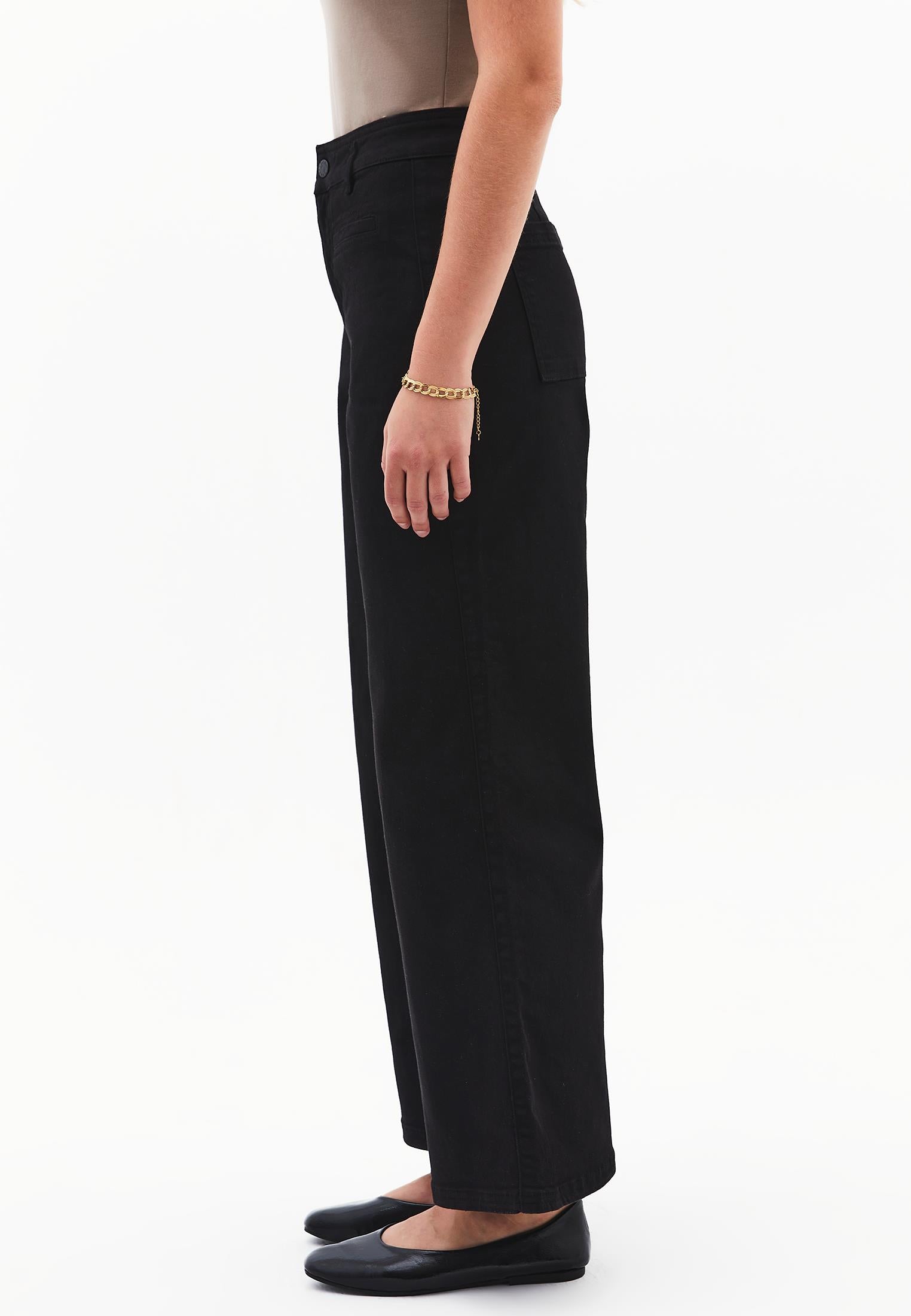 Wide Leg Trousers With Pocket Detail - BLACK