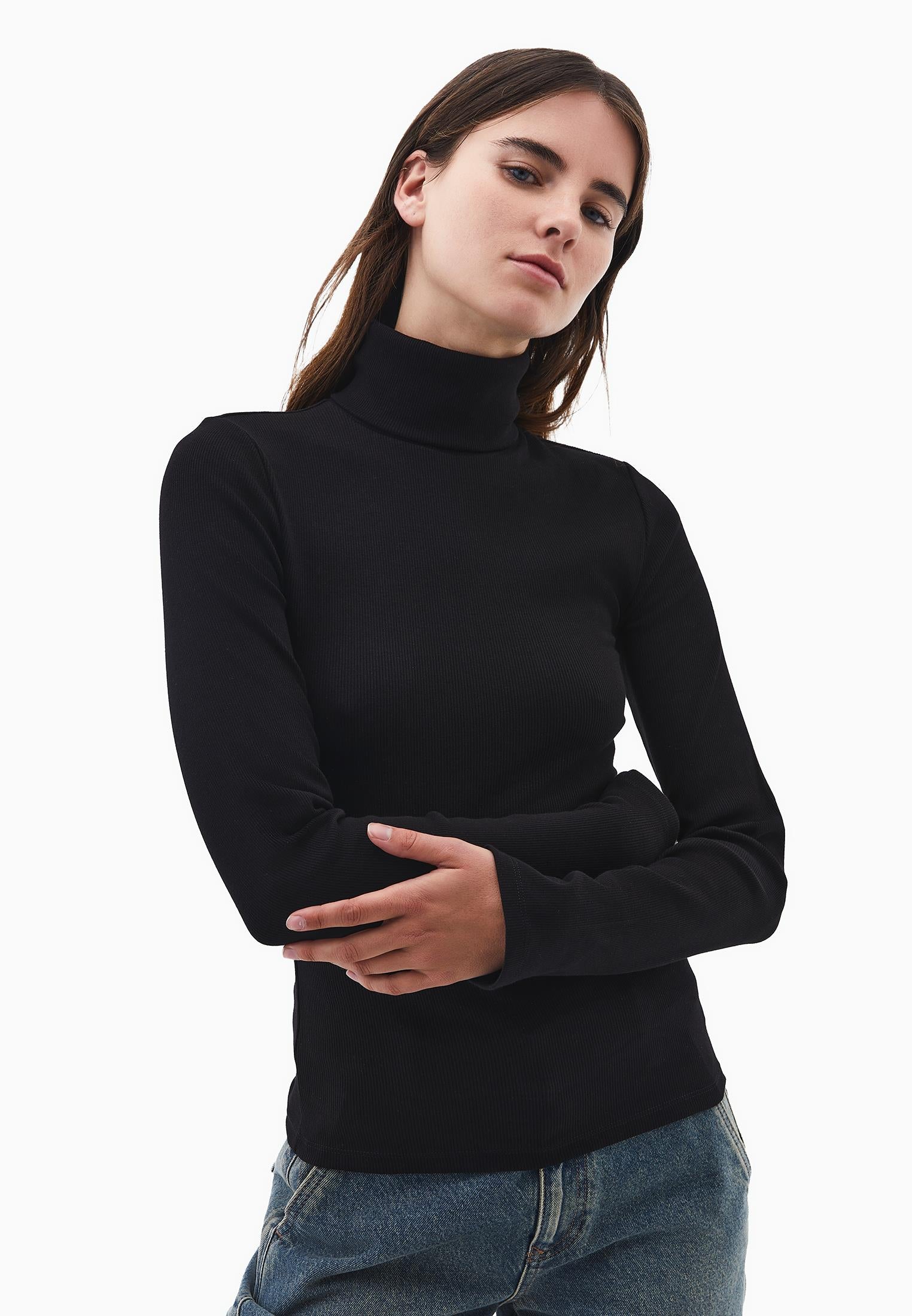 Turtleneck Long Sleeve Bodycon Top - BLACK