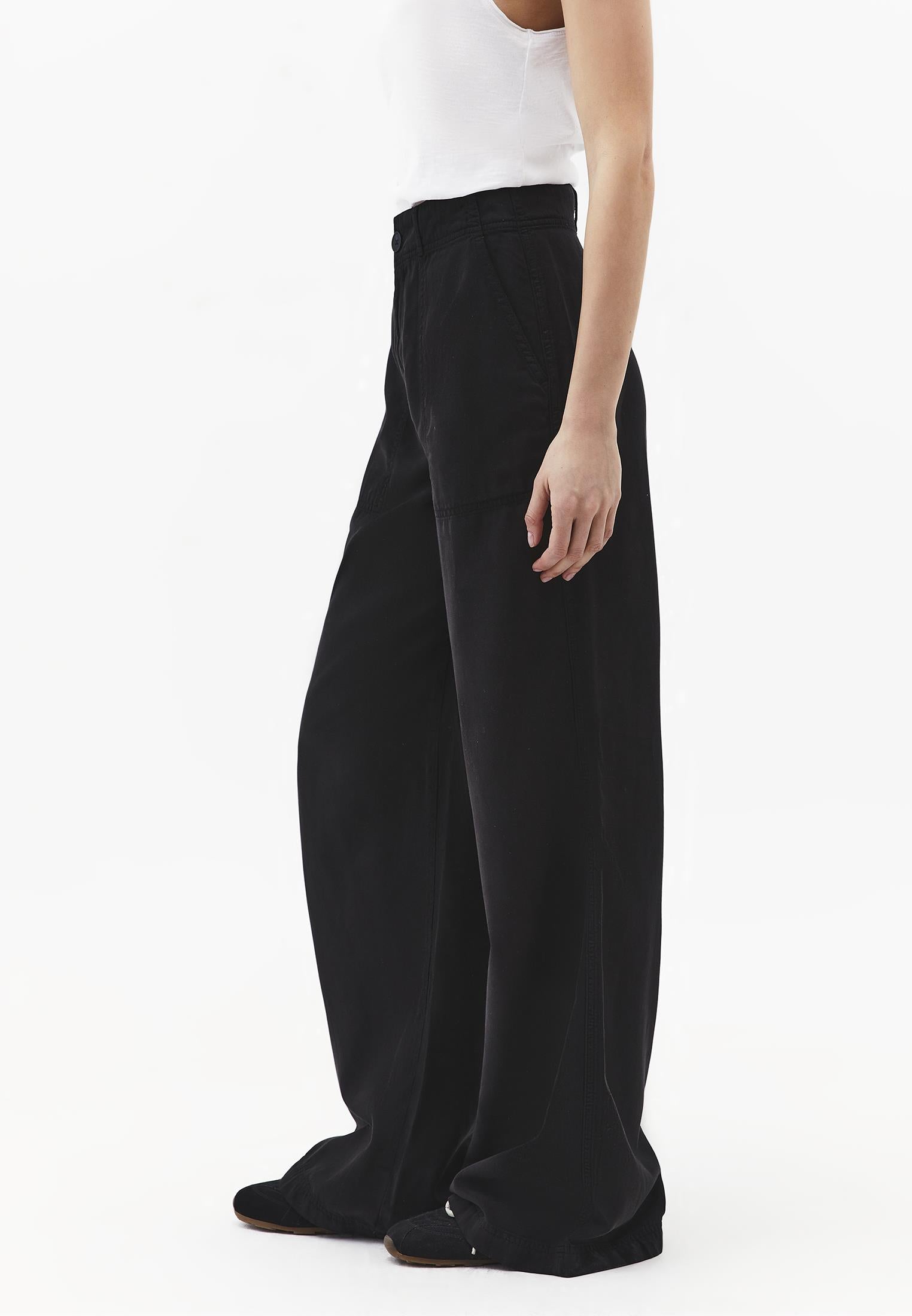 High Waist Pocket Detailed Wide Leg Pants - BLACK