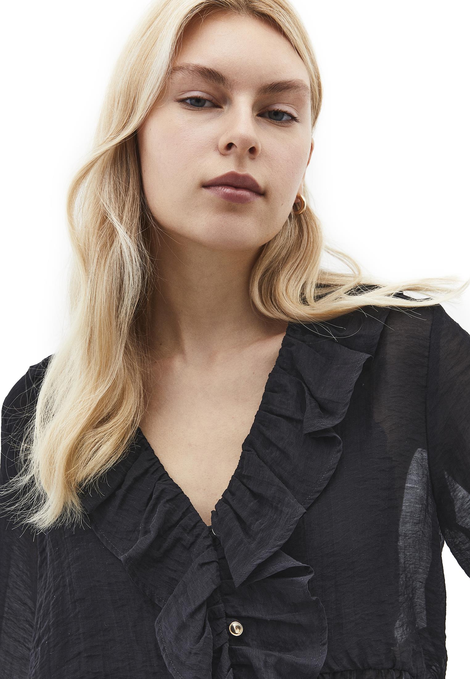 Ruffle Detail Buttoned Blouse - BLACK