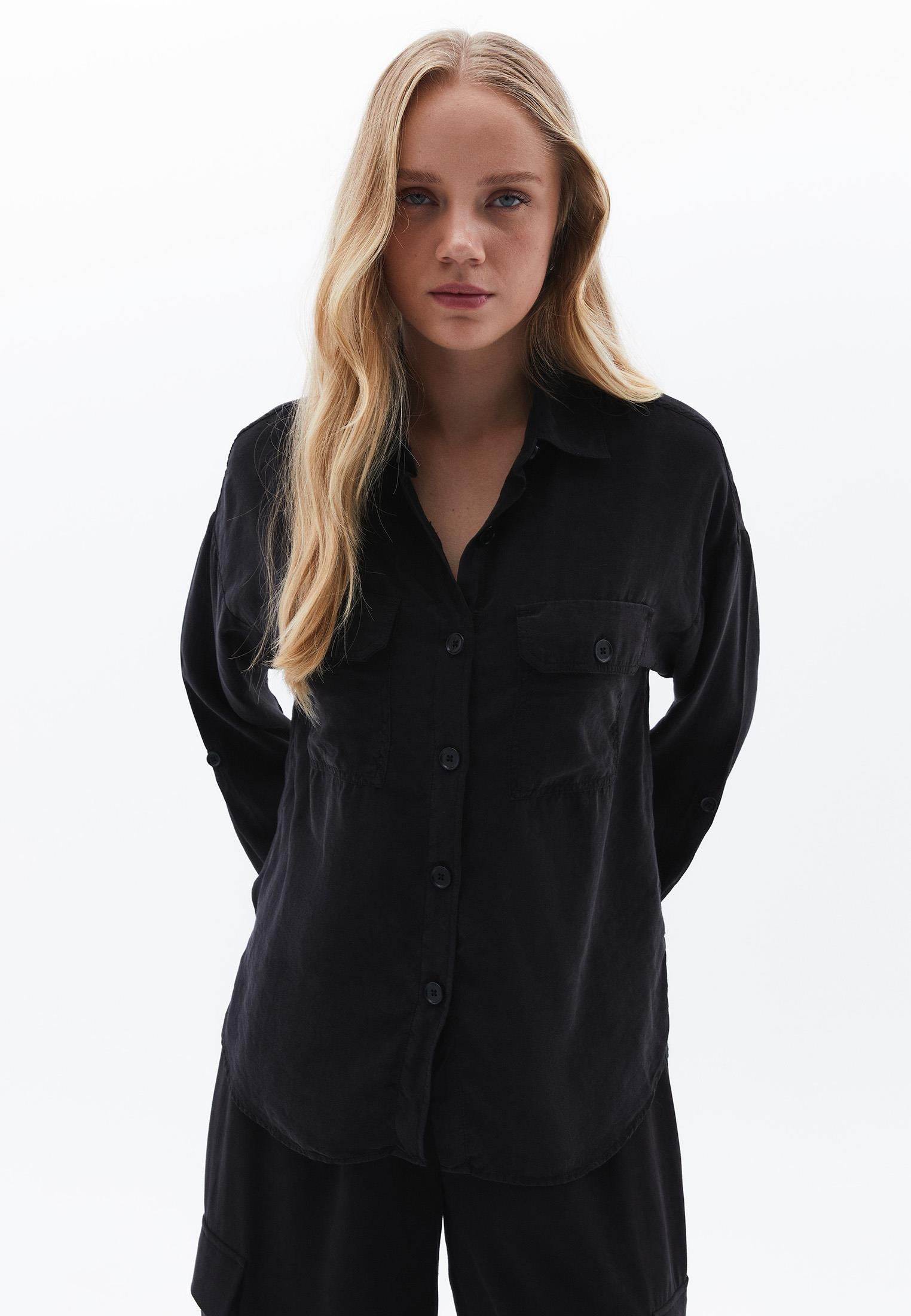 Oversize Long Sleeve Shirt - BLACK