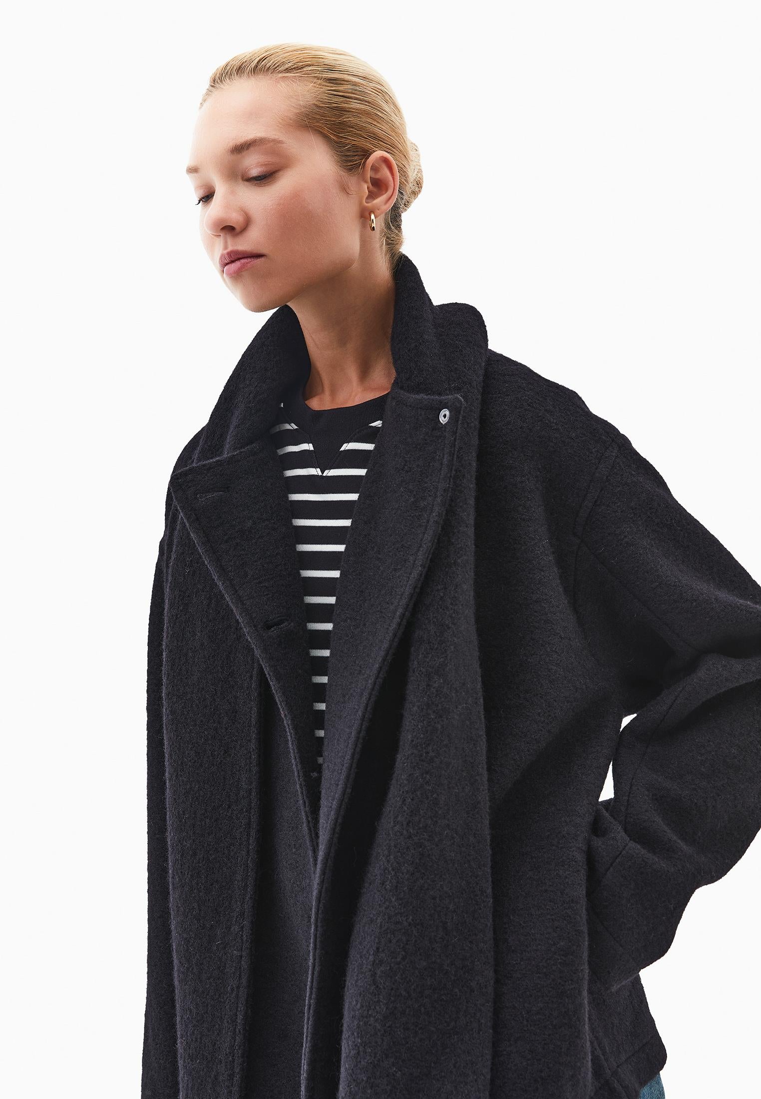 Shawl Collar Button Detailed Tunic Coat - BLACK