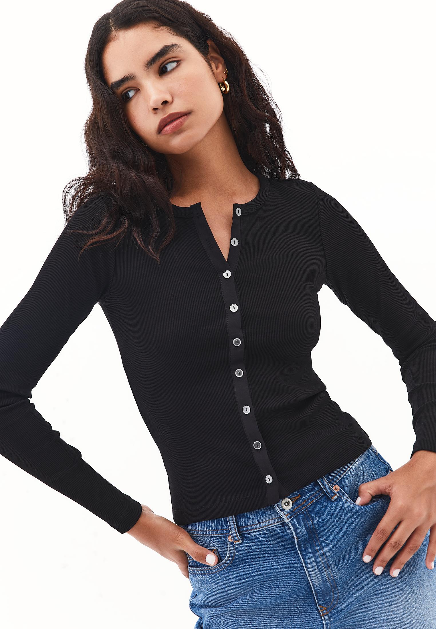 Crew Neck Long Sleeve T-Shirt - BLACK