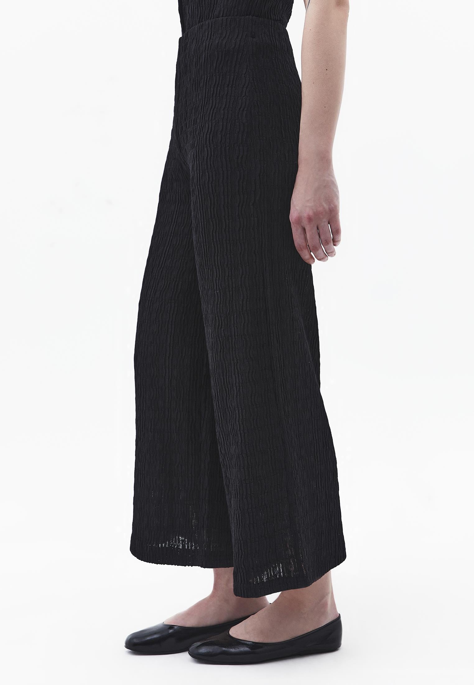 Wide Leg Midi Culotte Pants - BLACK