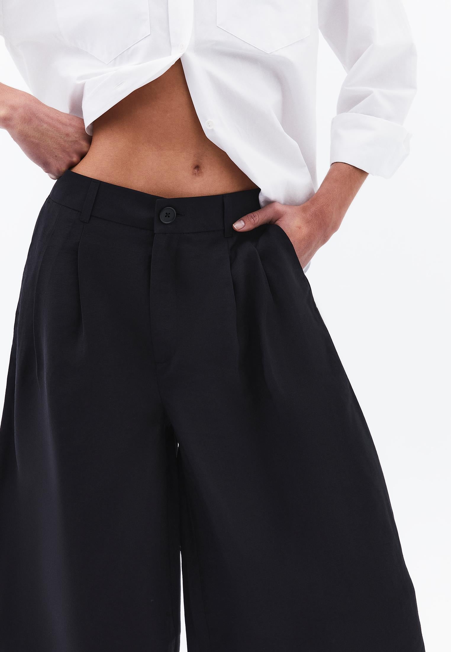 Cropped Culotte Trousers - BLACK