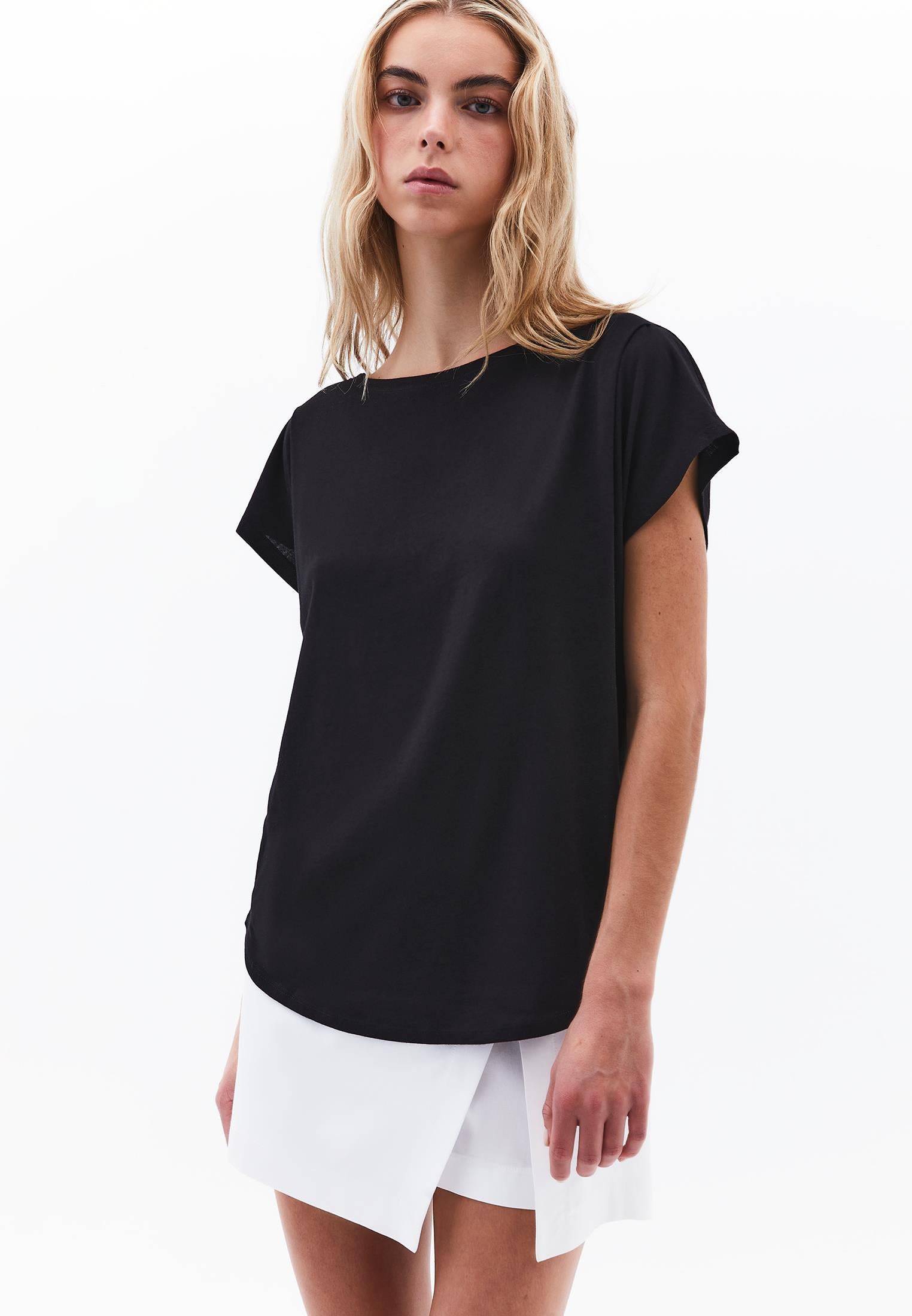 Boat Neck Loose Fit T-Shirt - BLACK