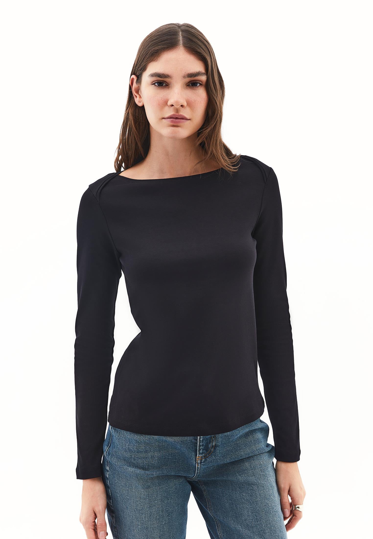 Boat Neck T-Shirt - BLACK