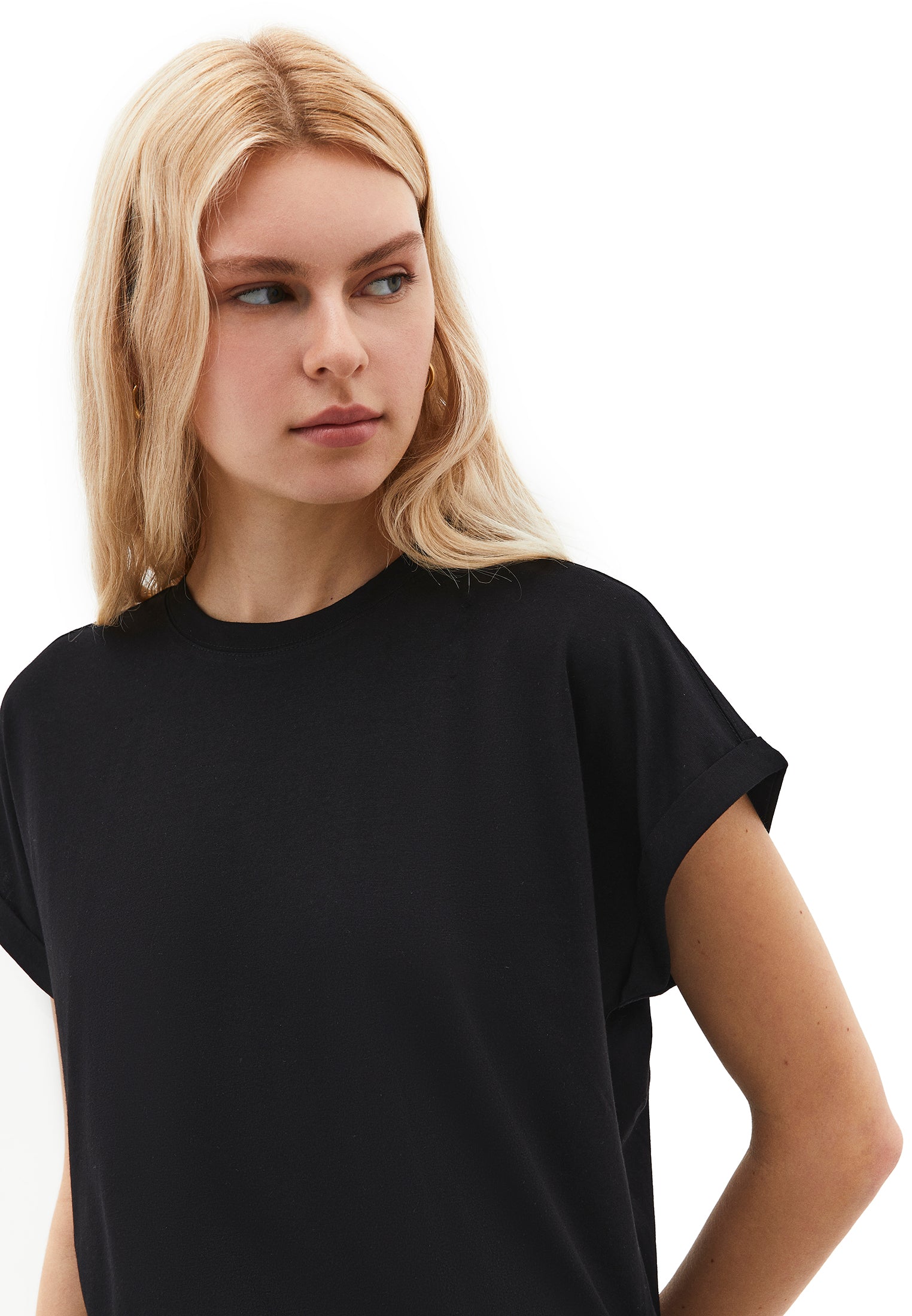 Boat Neck Loose Fit Short Sleeve T-Shirt - BLACK