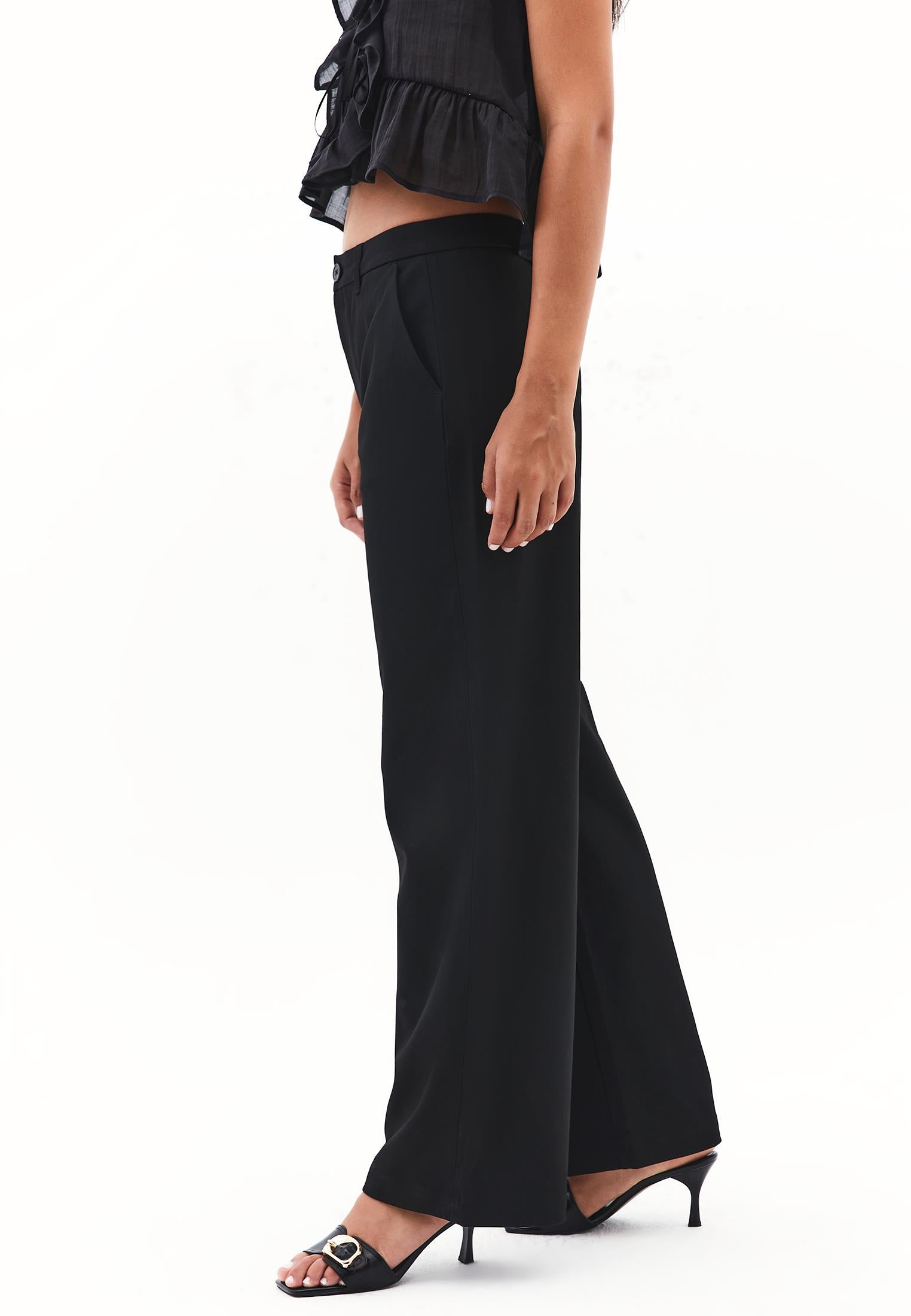 Straight Leg Buttoned Pants - BLACK