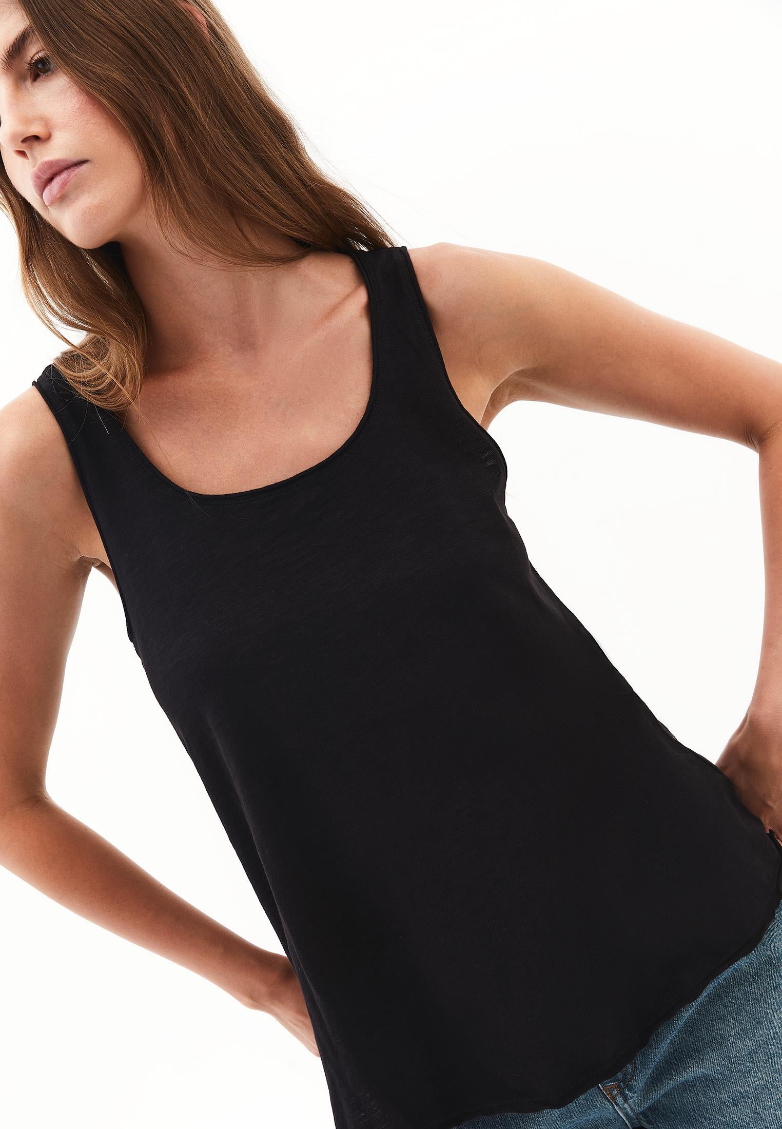 U Neck Sleeveless Tank Top - BLACK