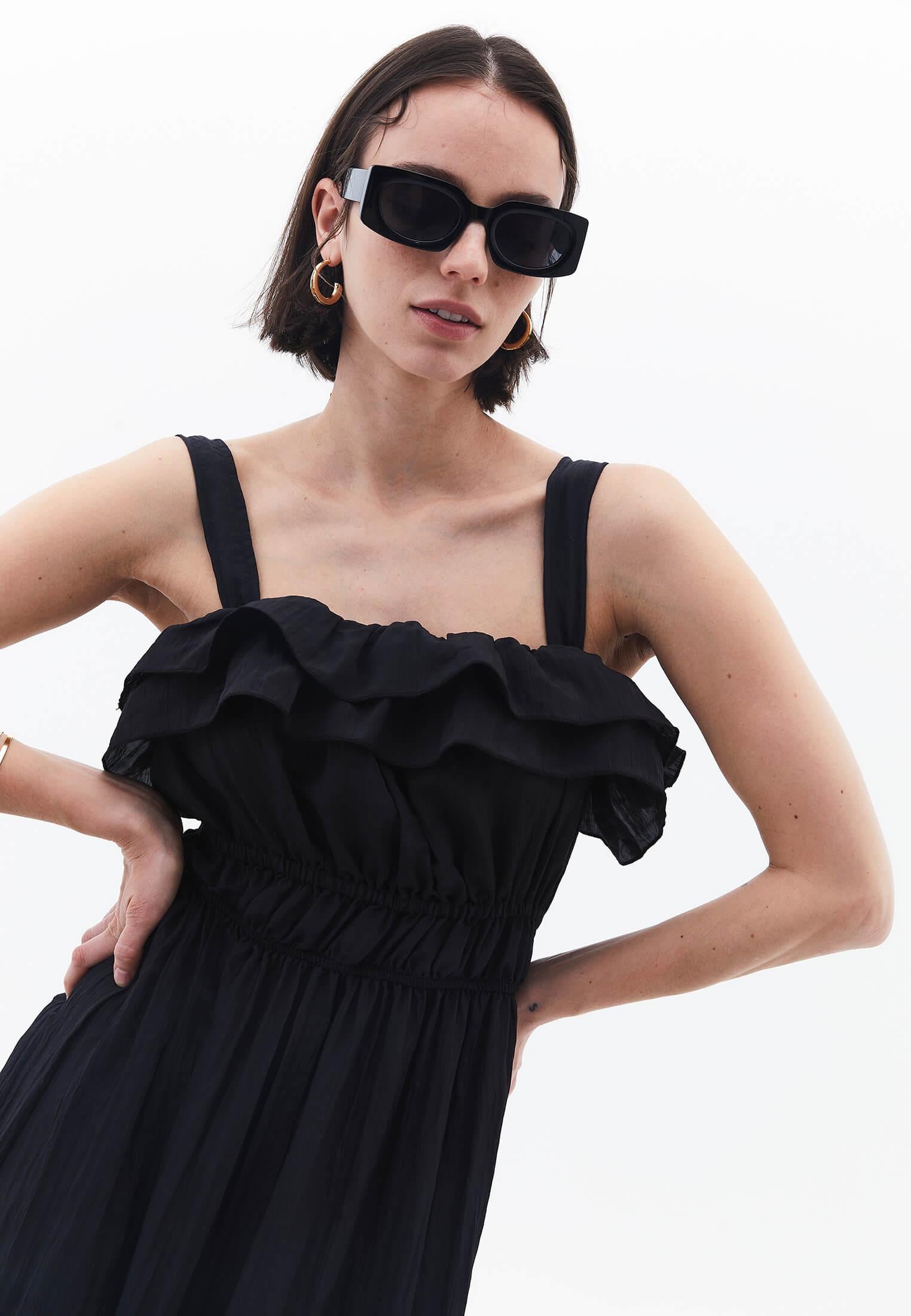 Wrinkled Look Dress - BLACK