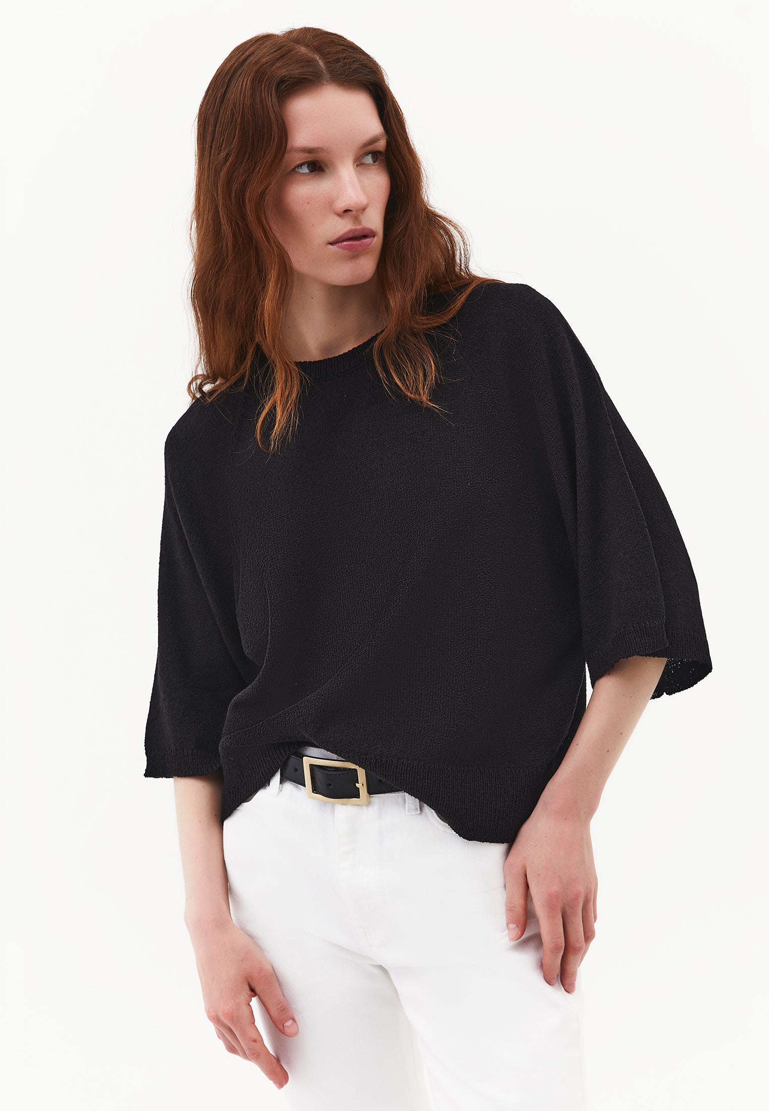 Crew Neck Raglan Sleeve Sweater - BLACK