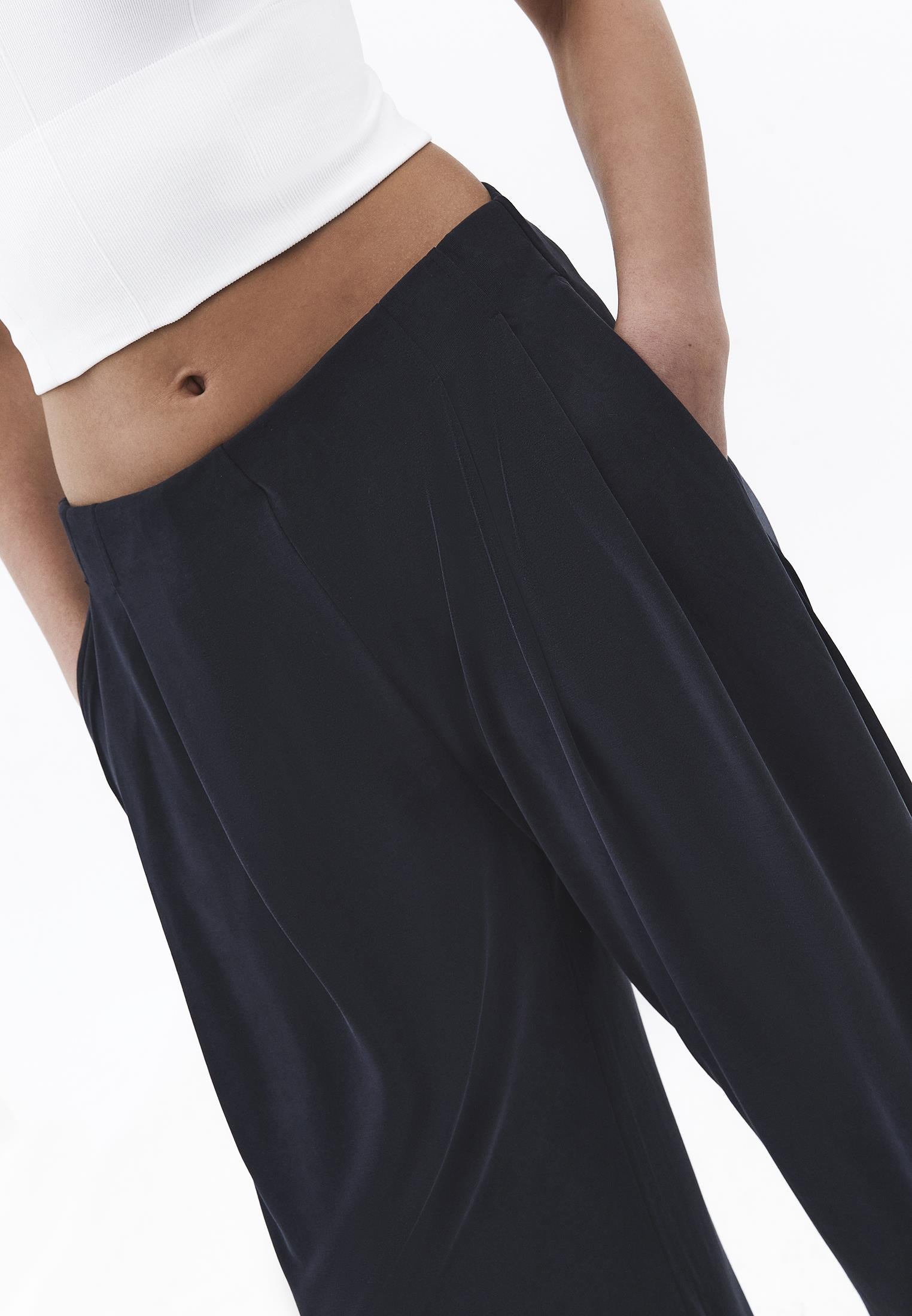 Wide Leg Elastic Waist Pants - BLACK