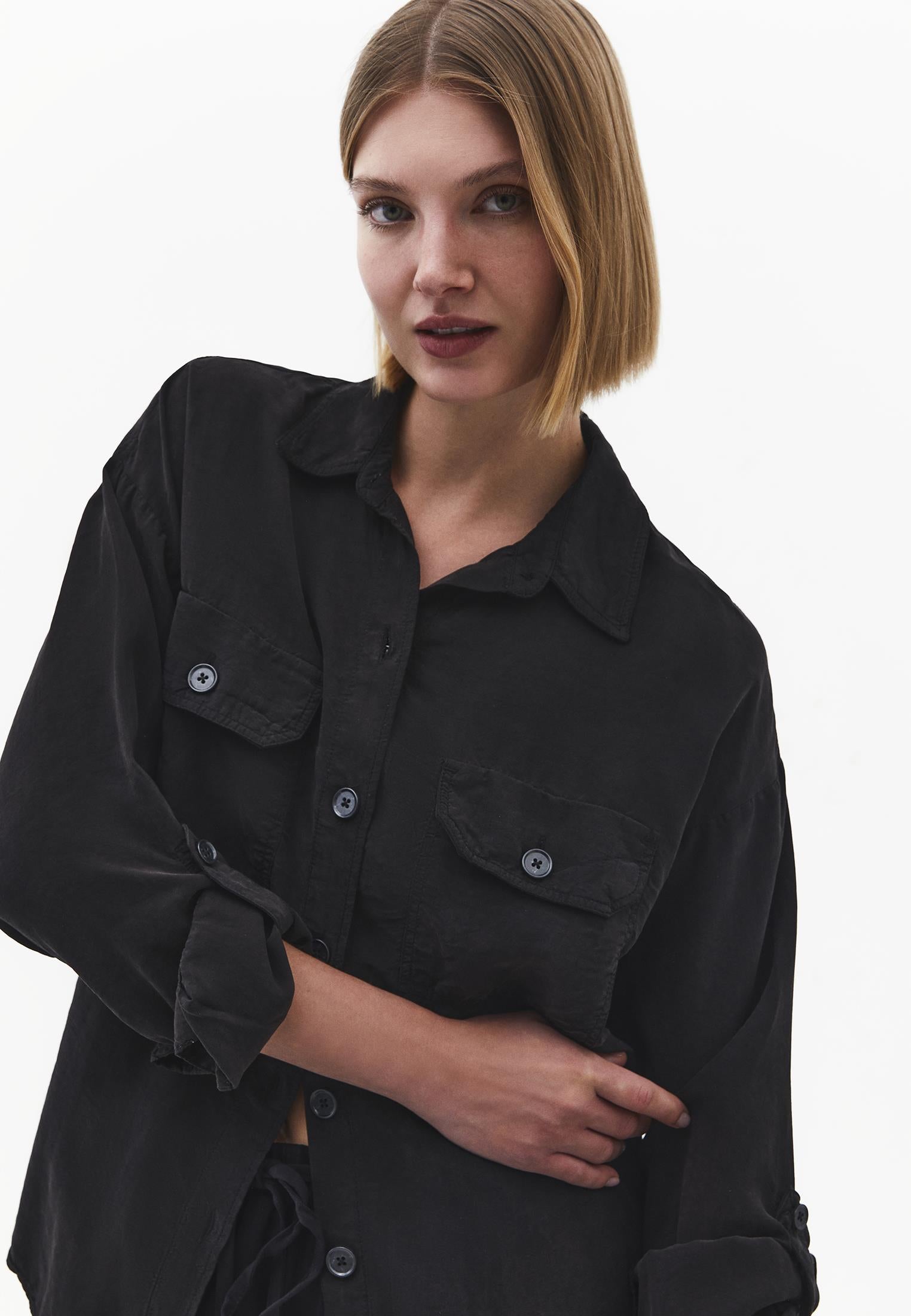 Oversize Pocketed Shirt - BLACK