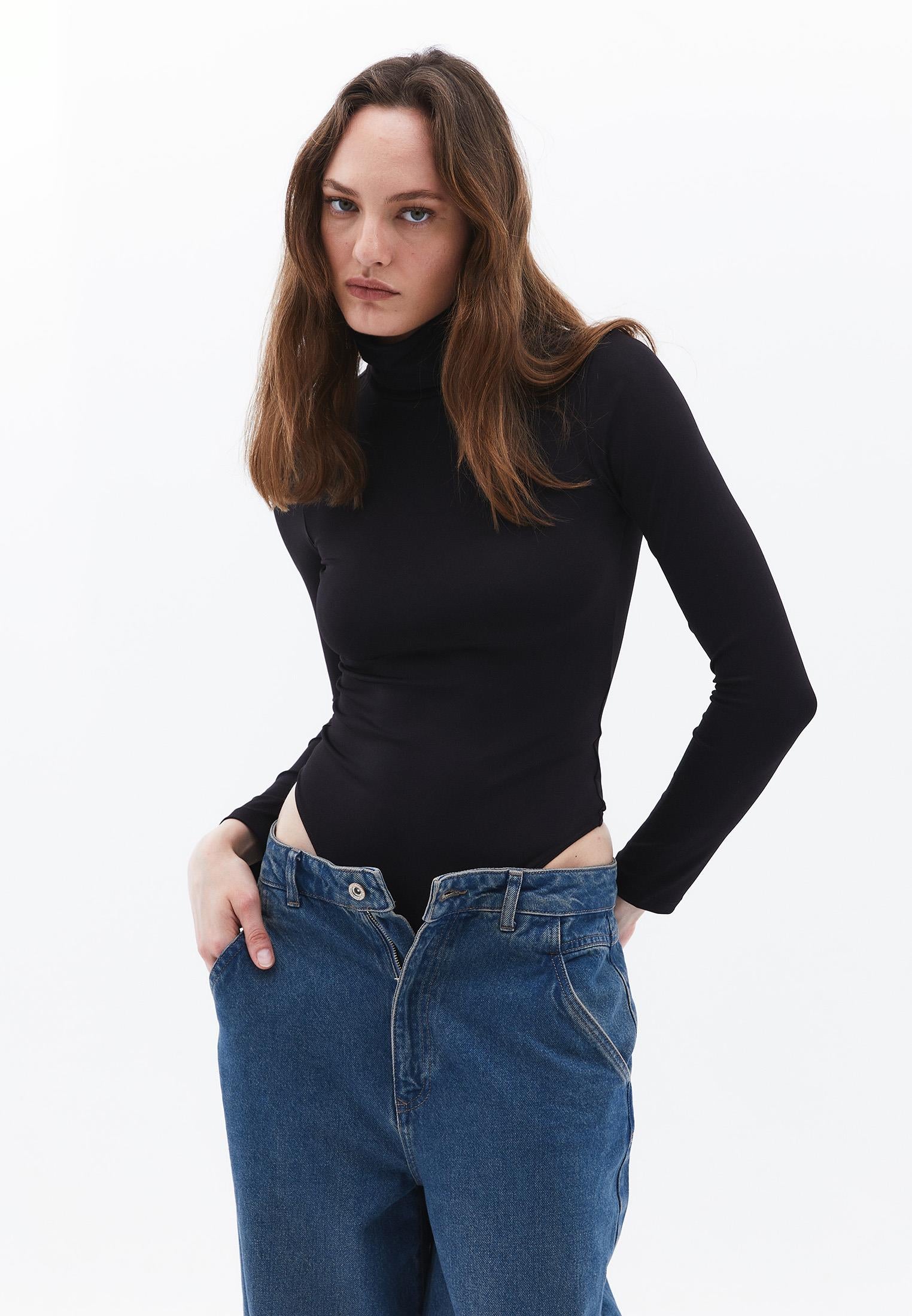 Turtleneck Long Sleeve Bodysuit - BLACK