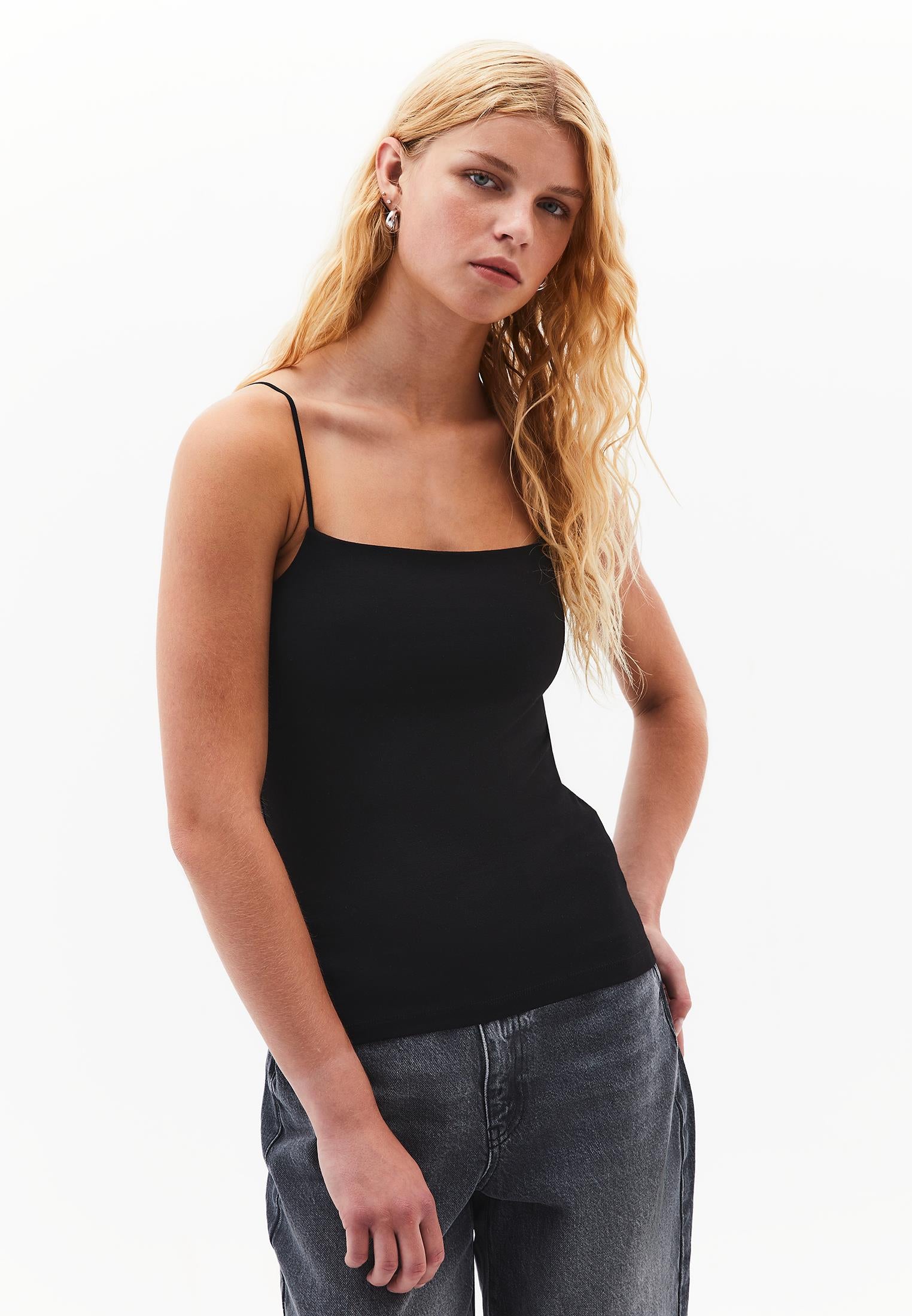 Wide Neck Tank Top - BLACK