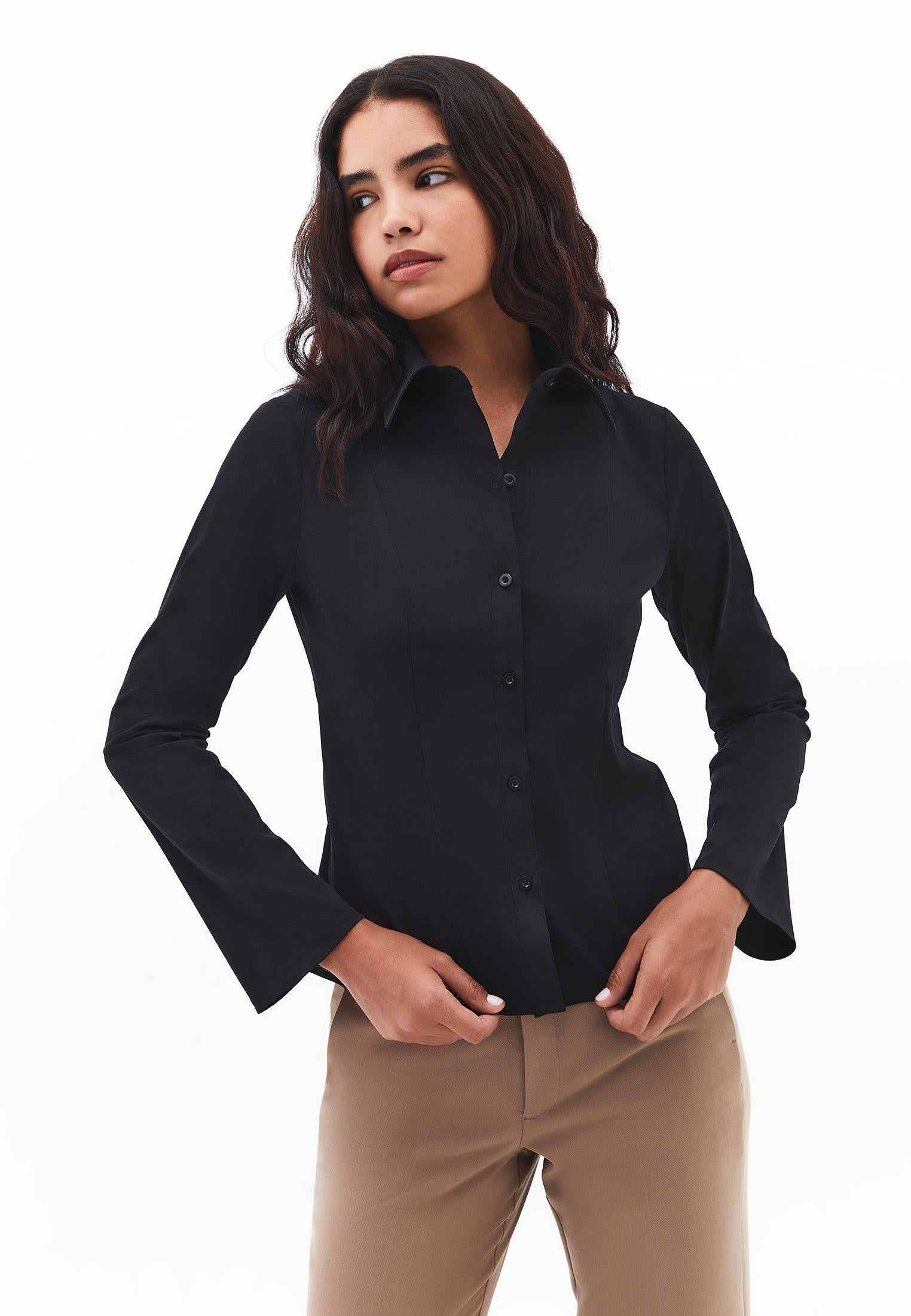 Long Sleeved Slim Shirt - BLACK