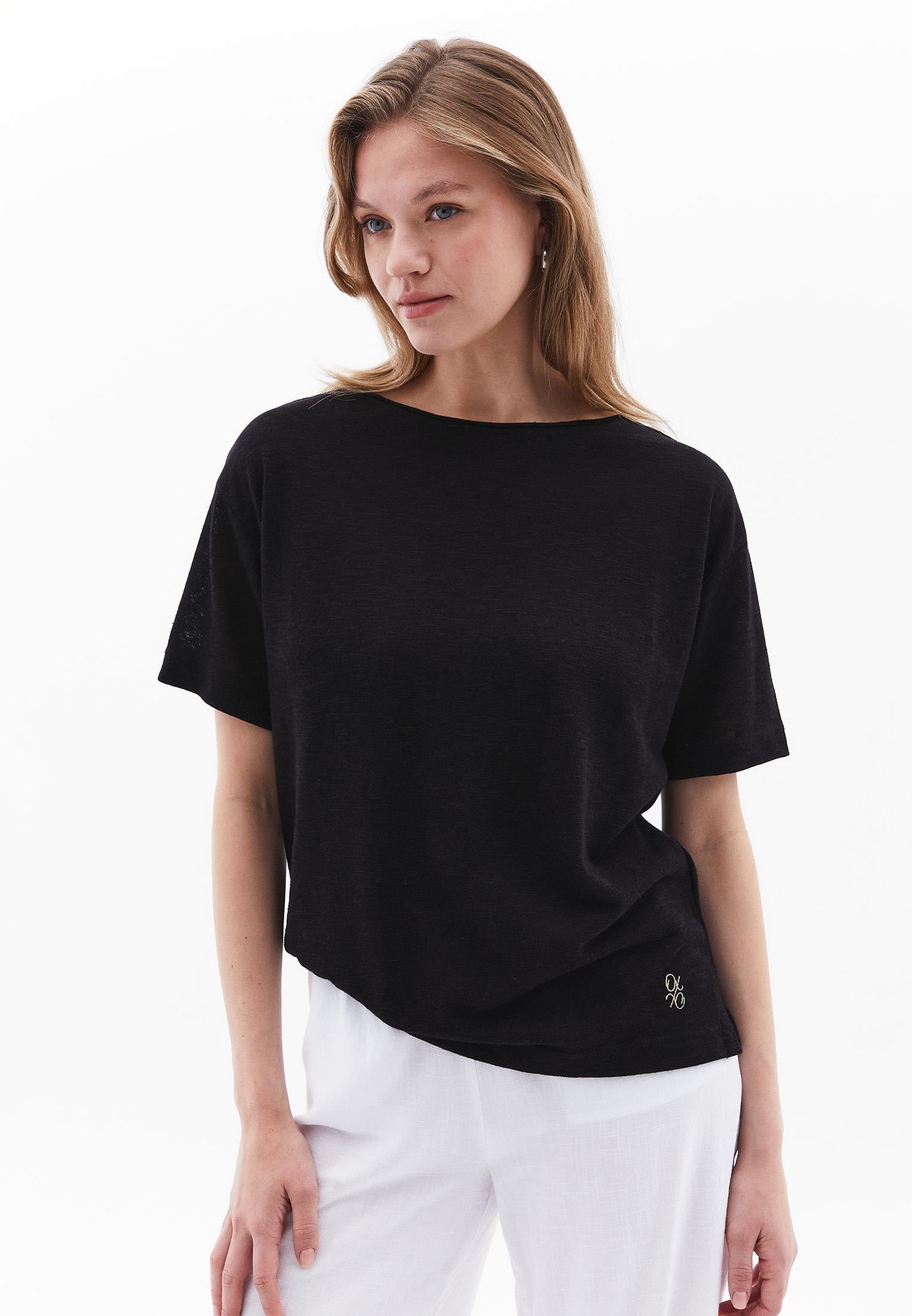 Boat Neck Loose T-Shirt - BLACK
