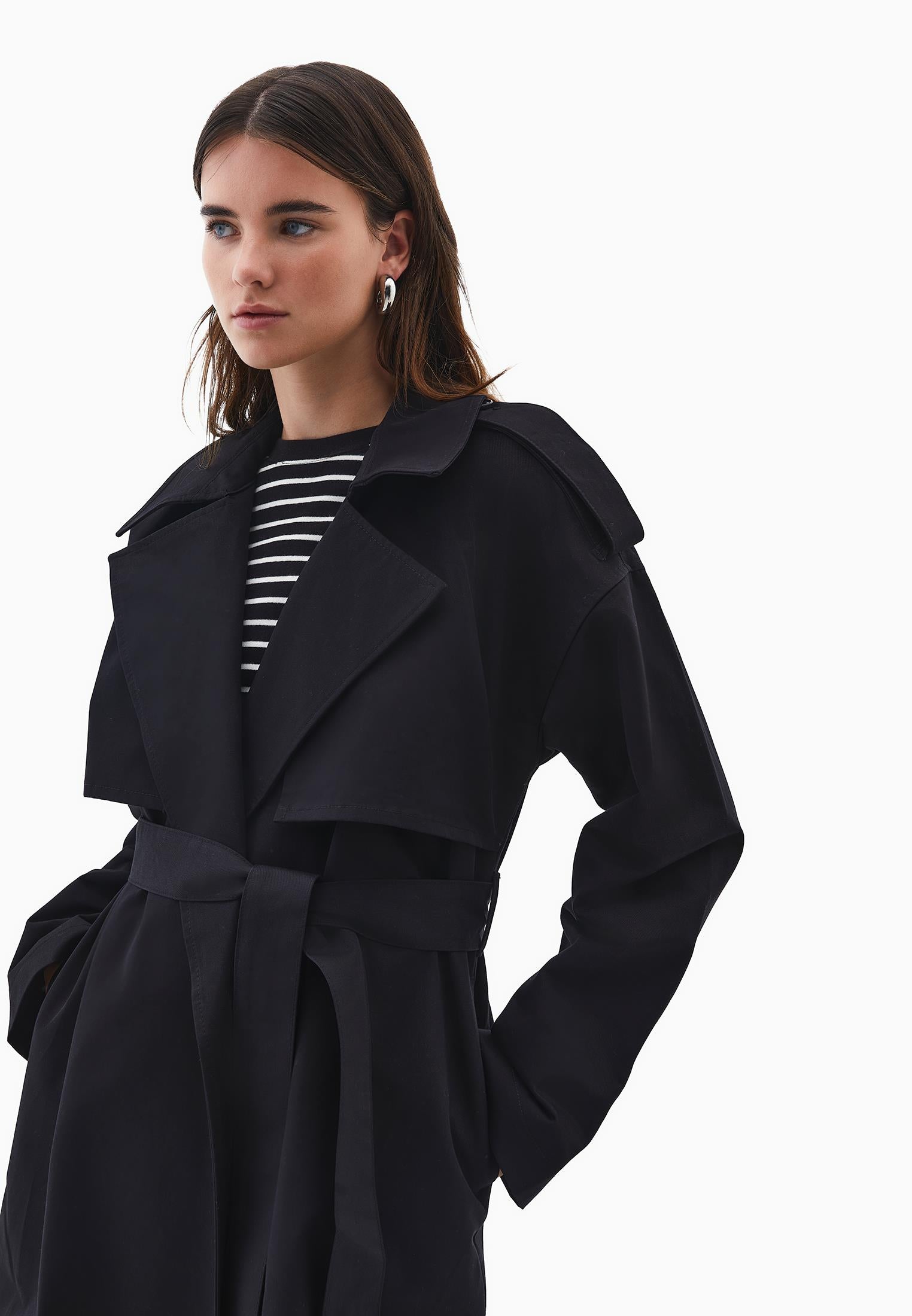 Cotton Belted Trenchcoat - BLACK