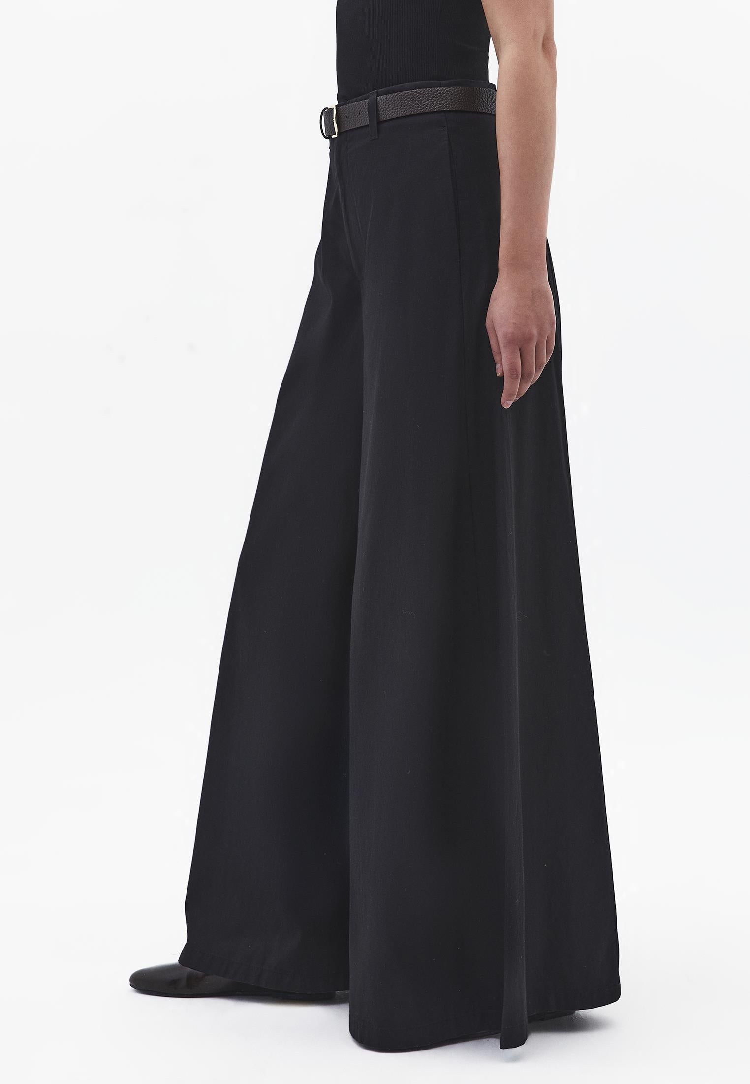 Wide Leg Ultra High Waist Belt Detailed Trousers - BLACK