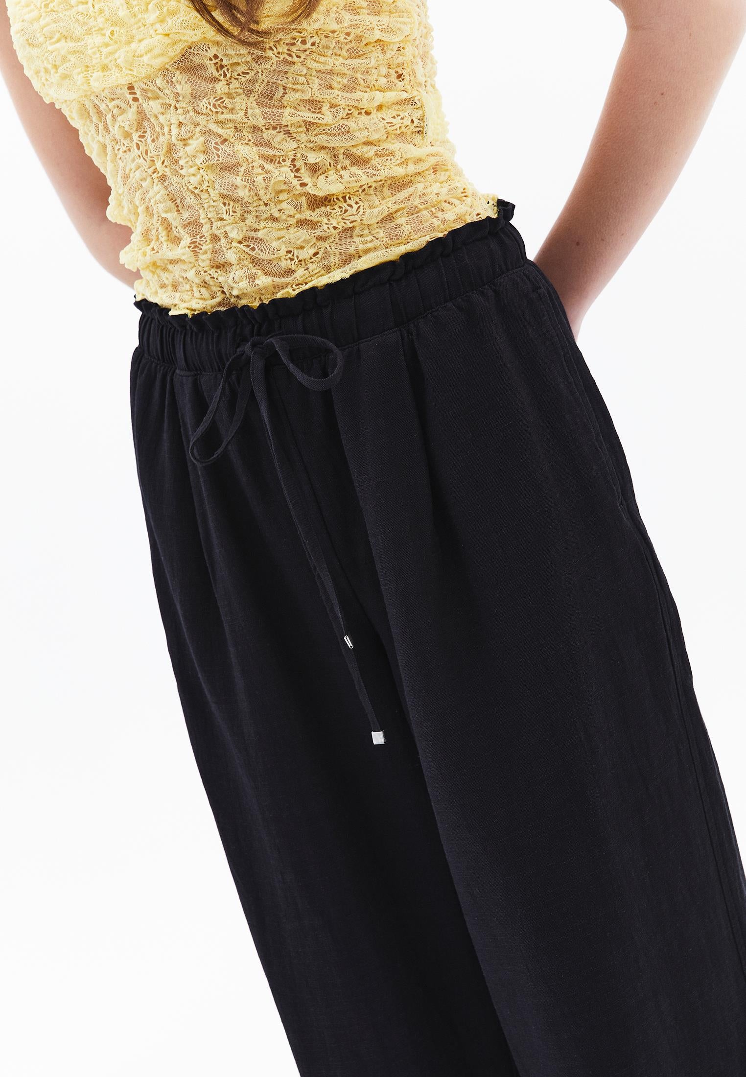 High Waist Wide Leg Pants - BLACK
