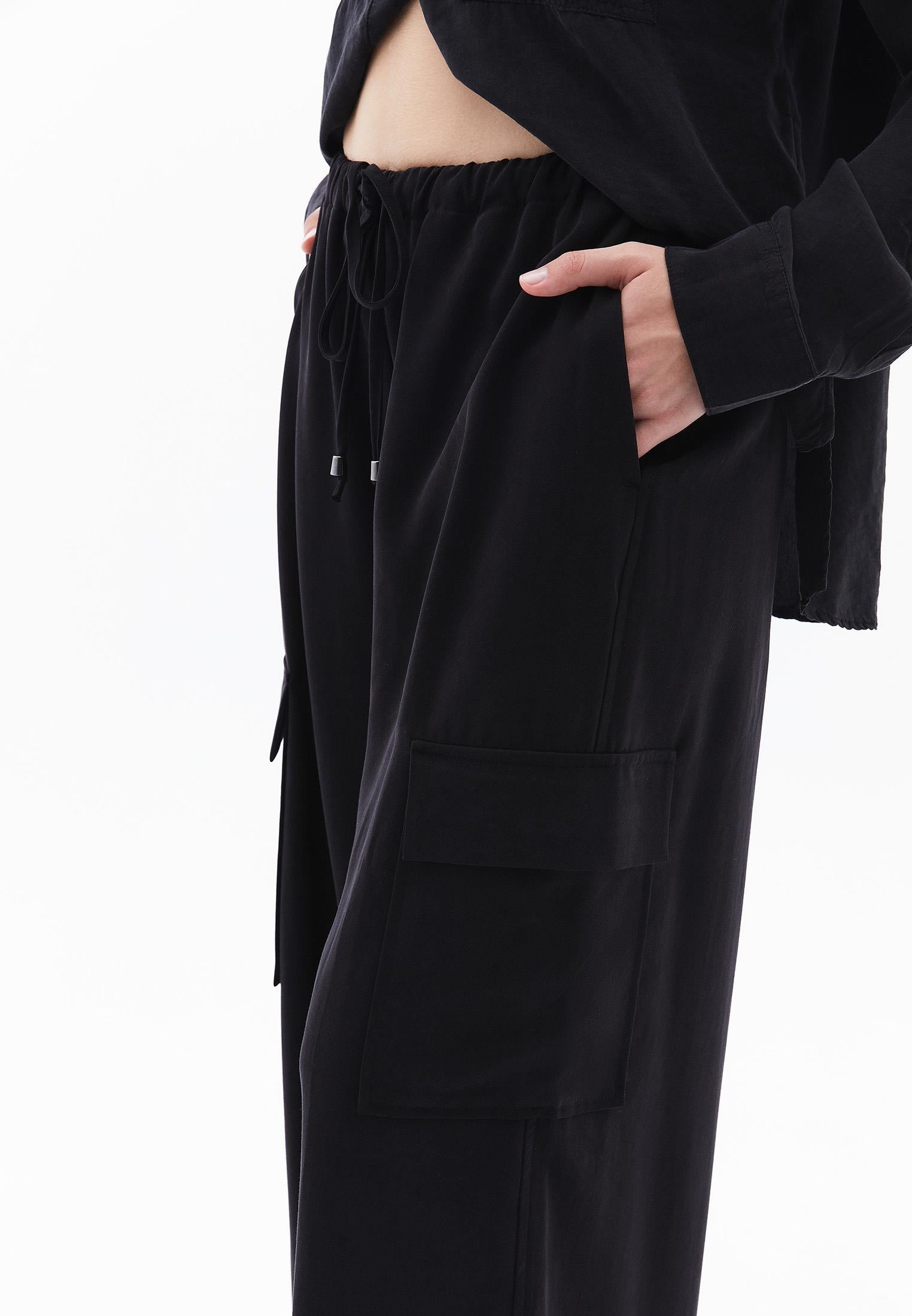 Wide Leg Elastic Women Trousers - BLACK