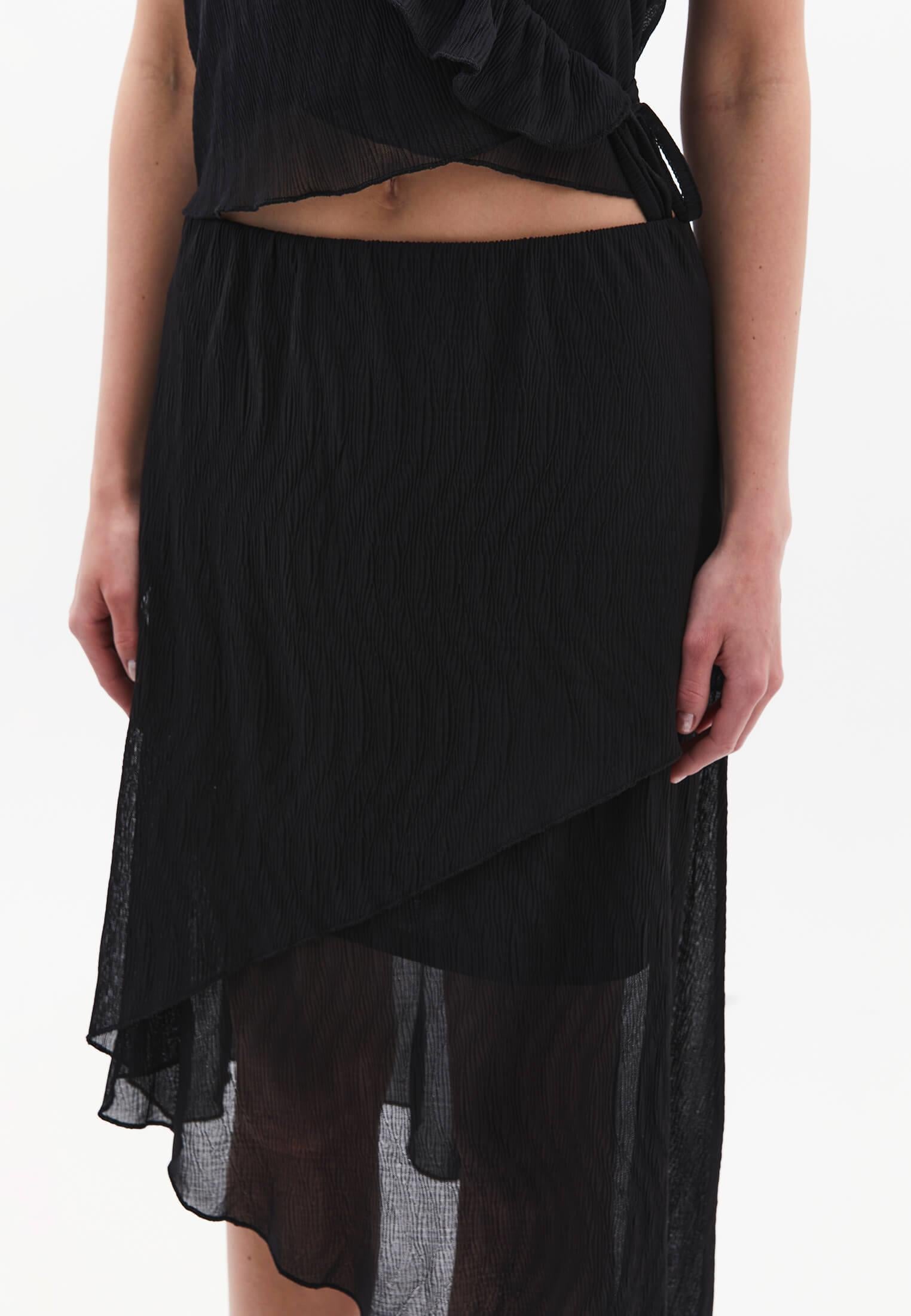Wrap High Waist Maxi Skirt - BLACK