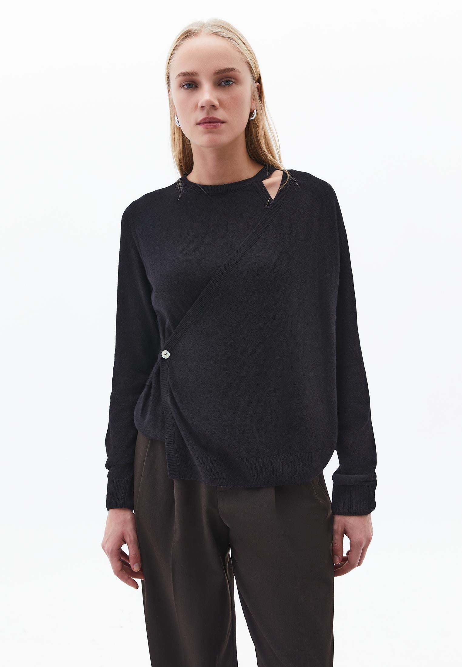Crew Neck Long Sleeve Sweater - BLACK