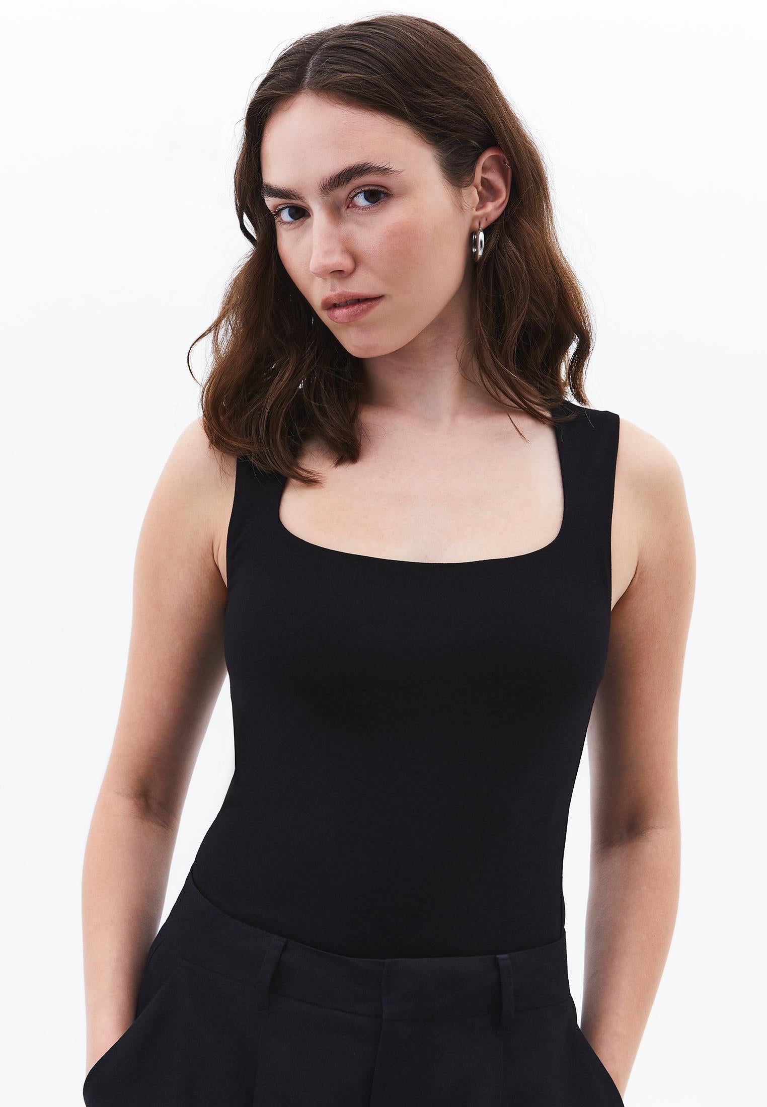 Square Neck Modal Tank Top - BLACK