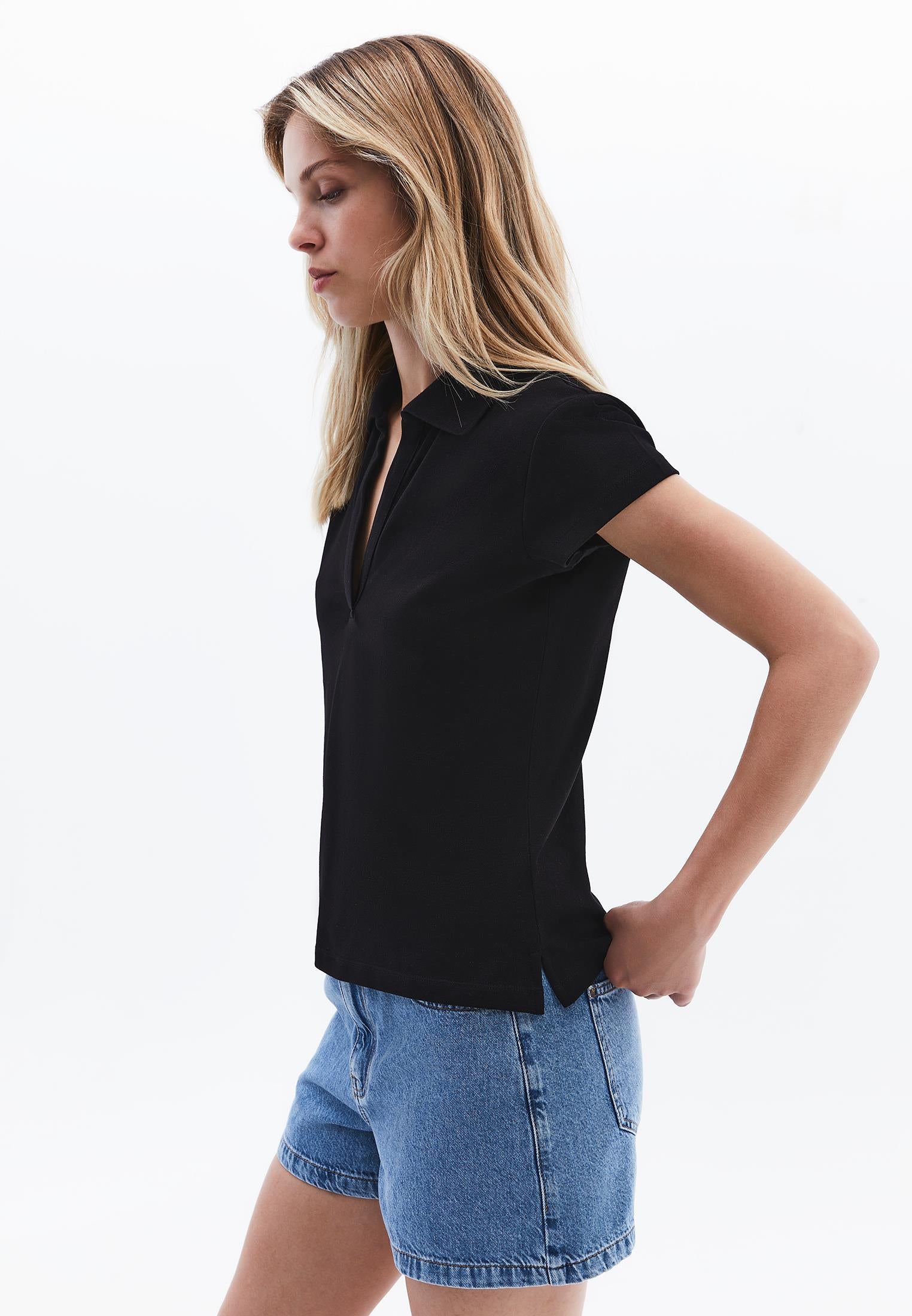Polo Collar T-Shirt - BLACK