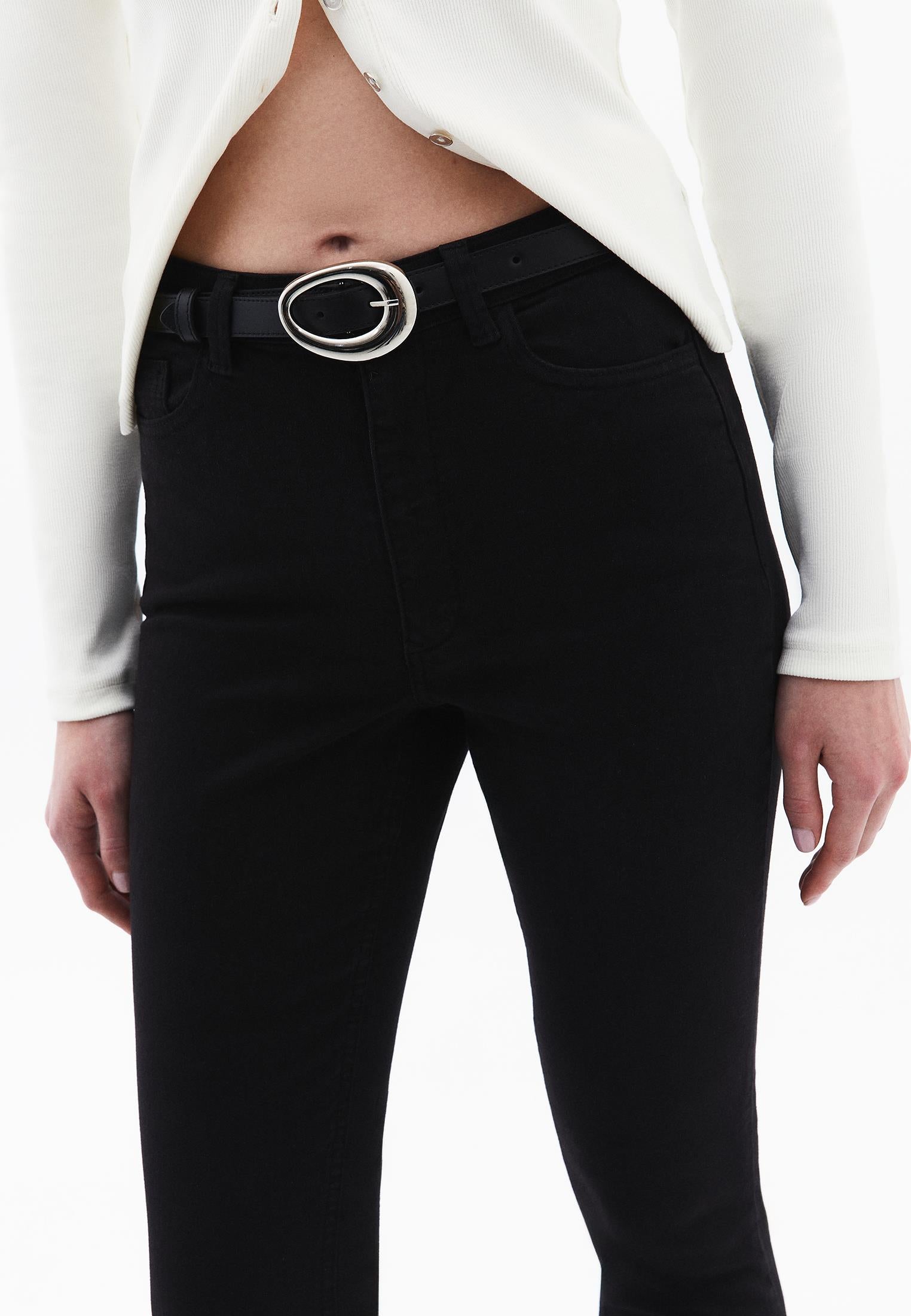 High Waist Skinny Standard Trousers - BLACK