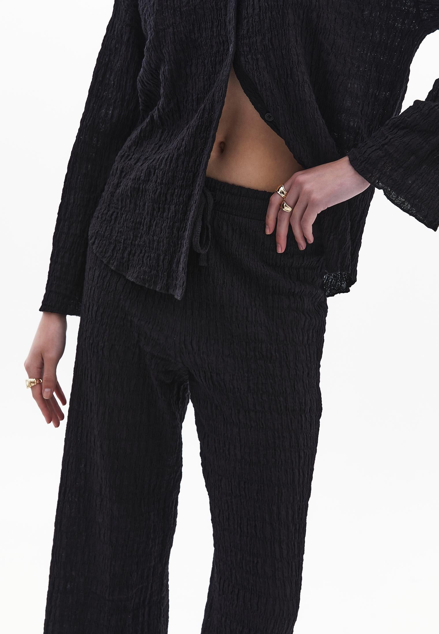 Wide Leg Cotton Pants - BLACK