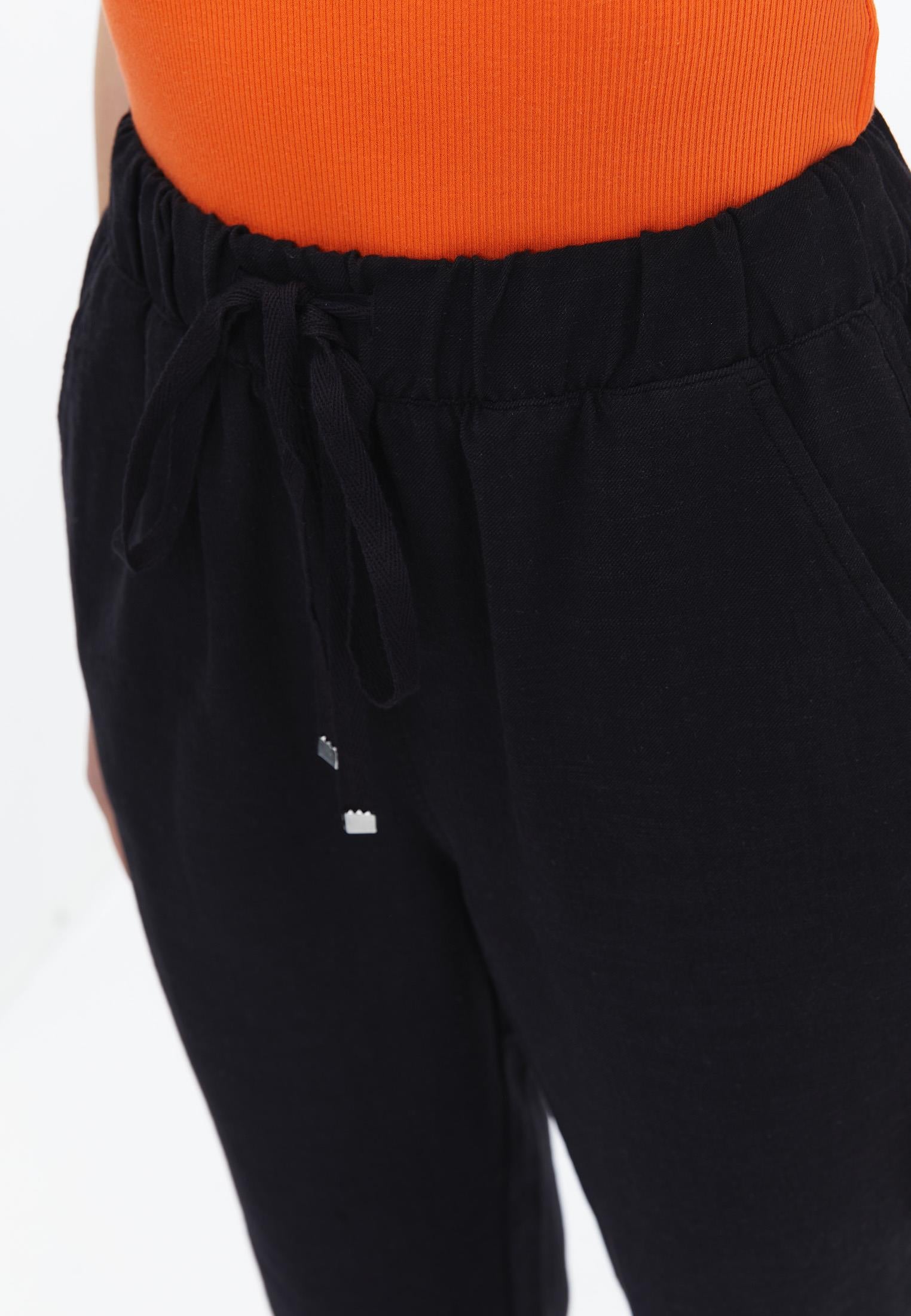 High Waist Elastic Carrot Pants - BLACK