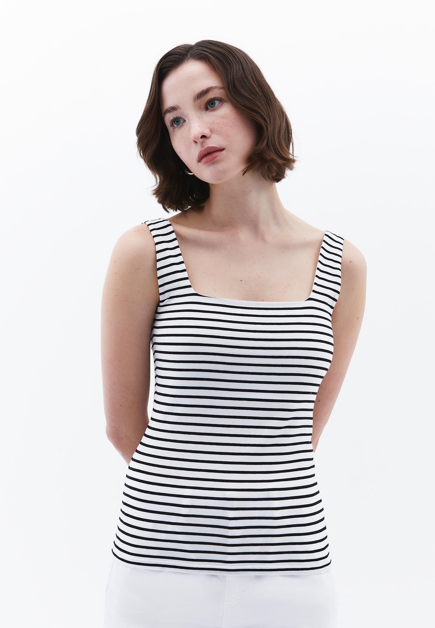 Square Neck Tank Top - WHITE/BLACK
