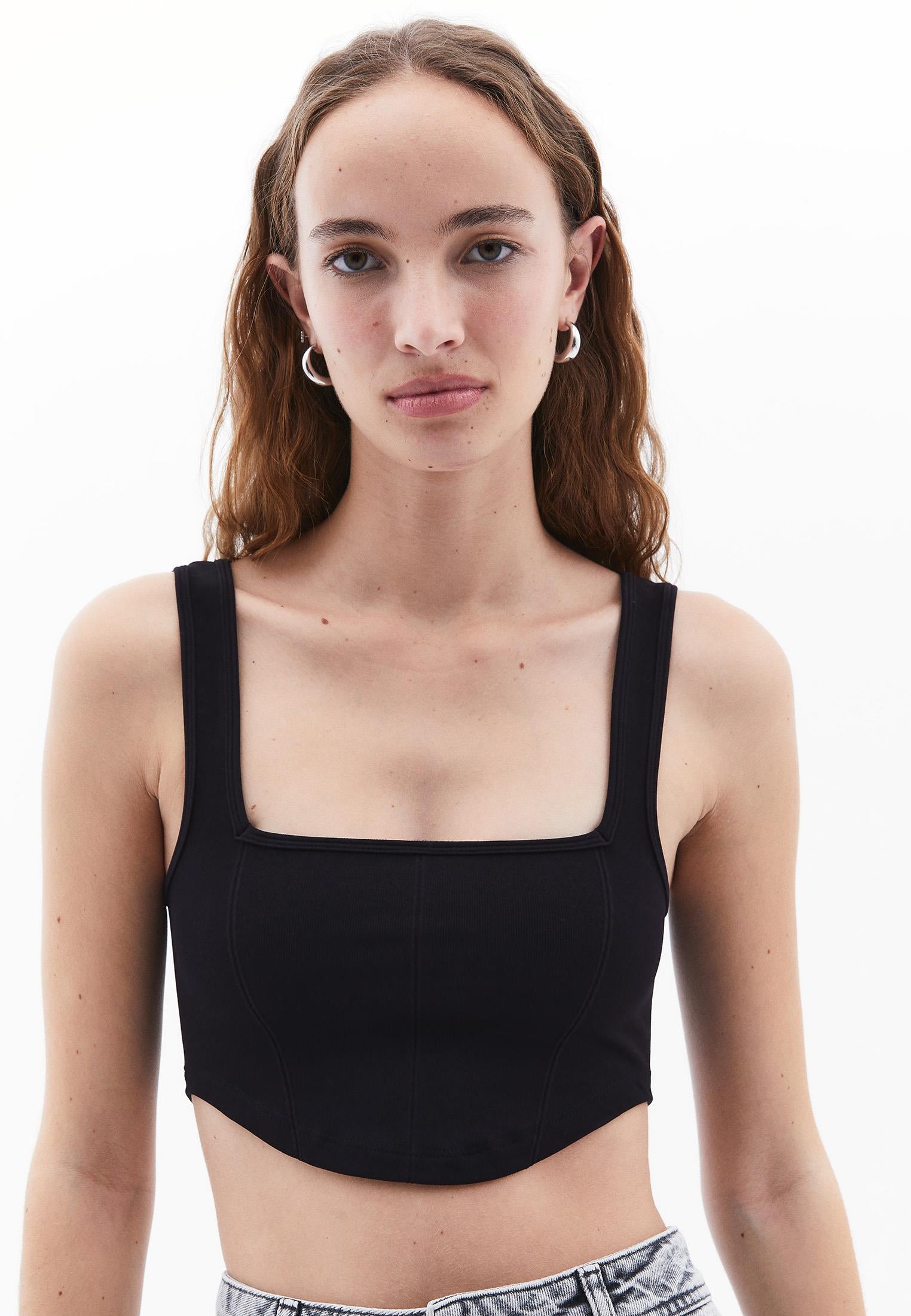 U Neck Bodycon Cropped Tank Top - BLACK