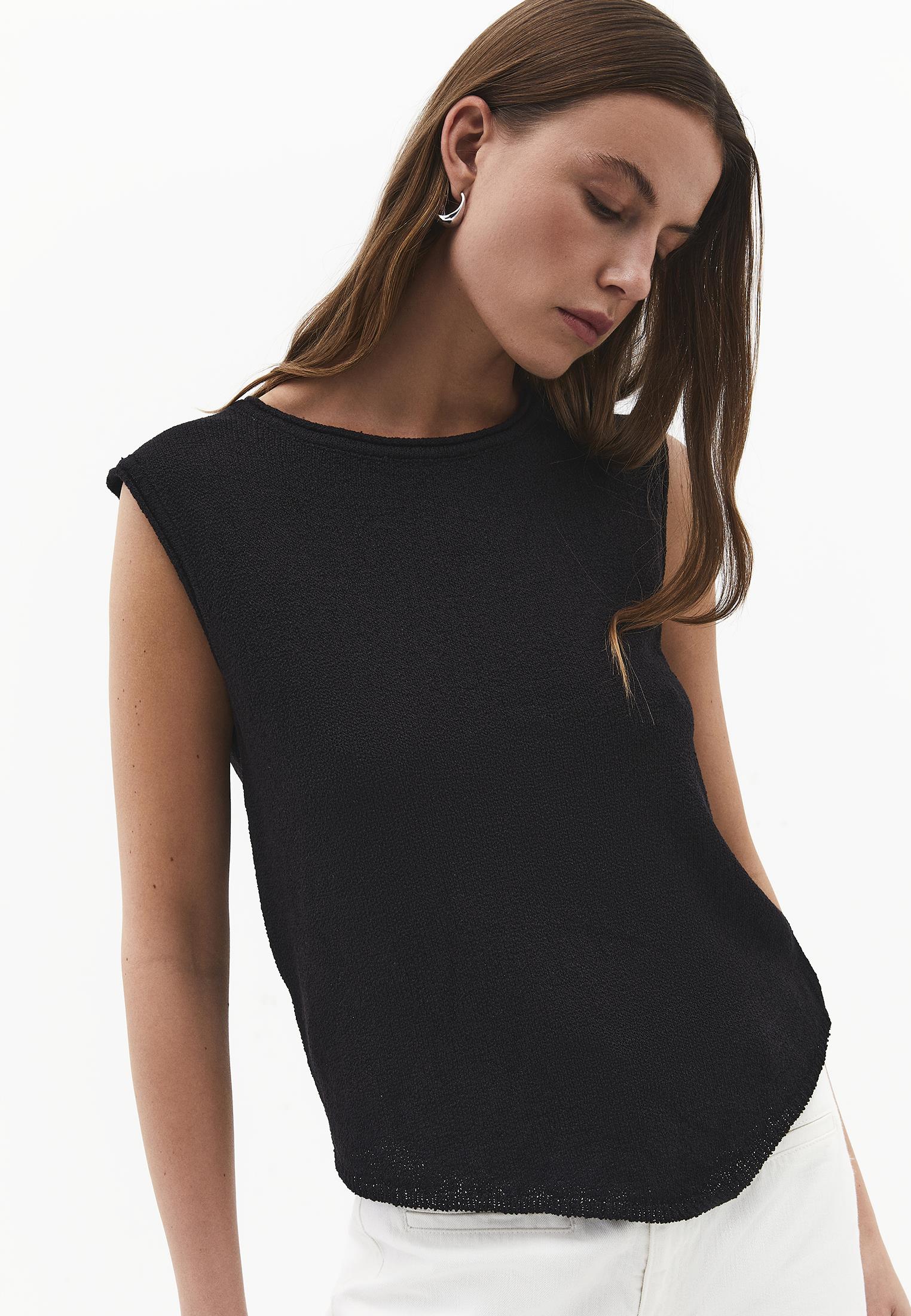 Asymmetric Tunic Knit Tank - BLACK