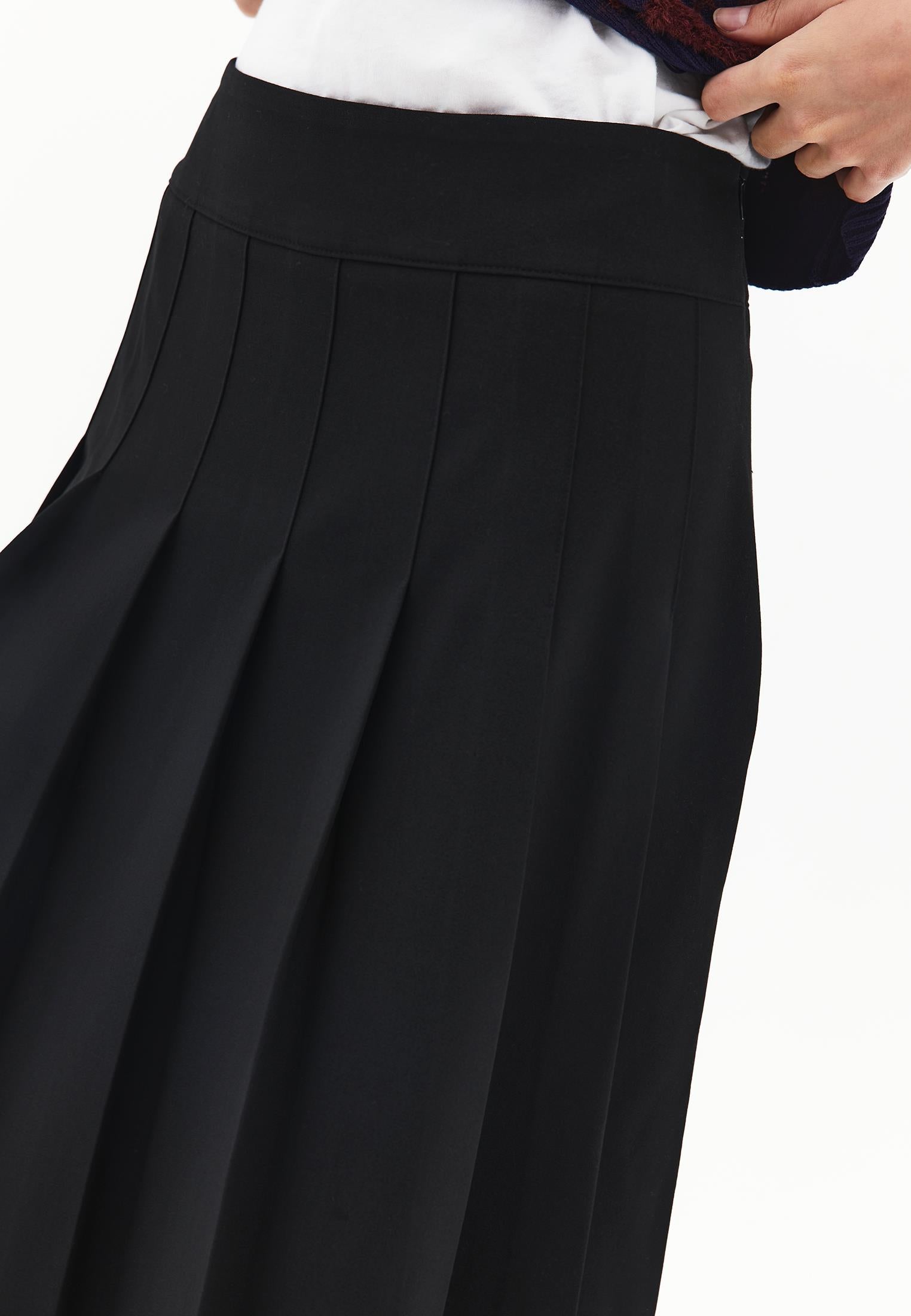 Long Pleated A-Line Skirt - BLACK