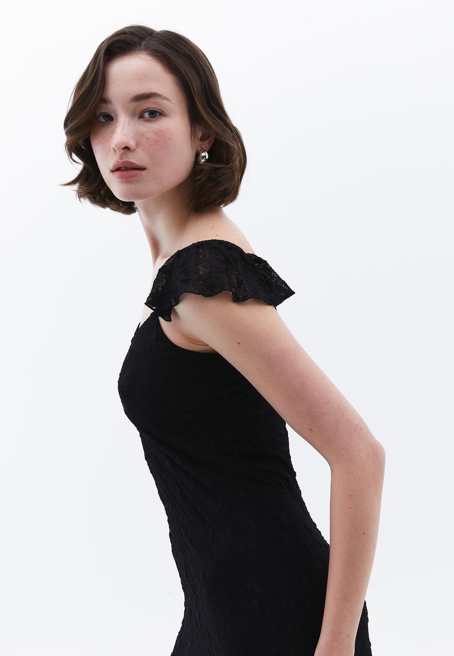 V Neck Long Maxi Dress - BLACK