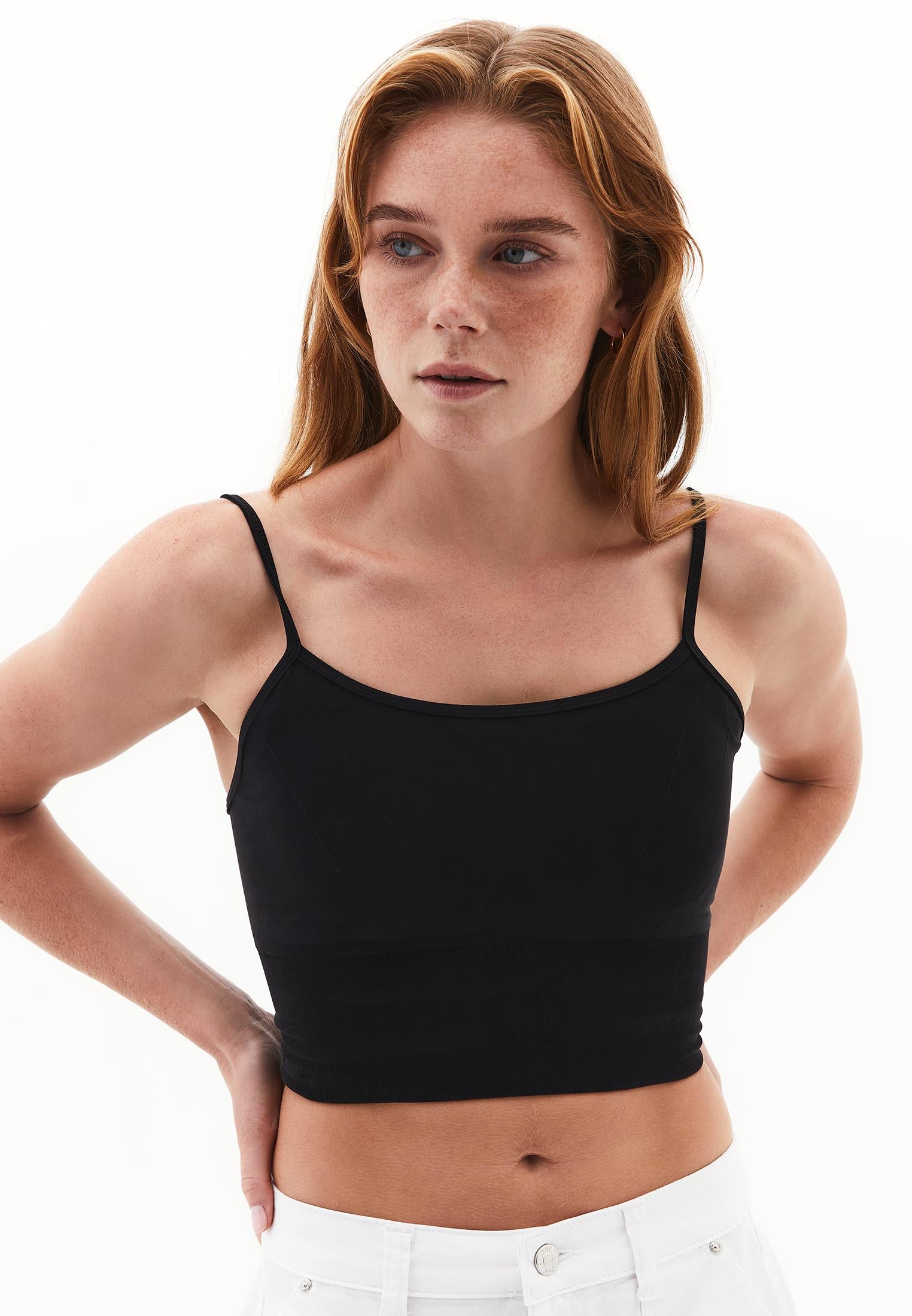 Seamless U Neck Crop Top - BLACK