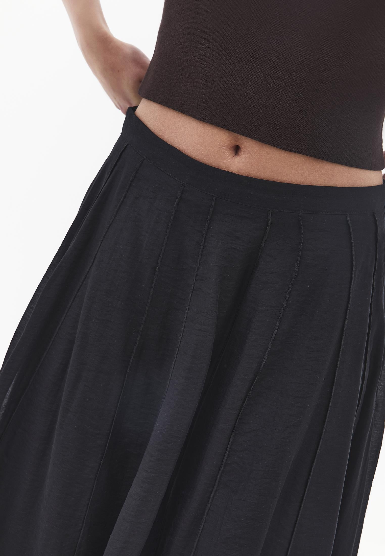 High Waist Flared Midi Skirt - BLACK