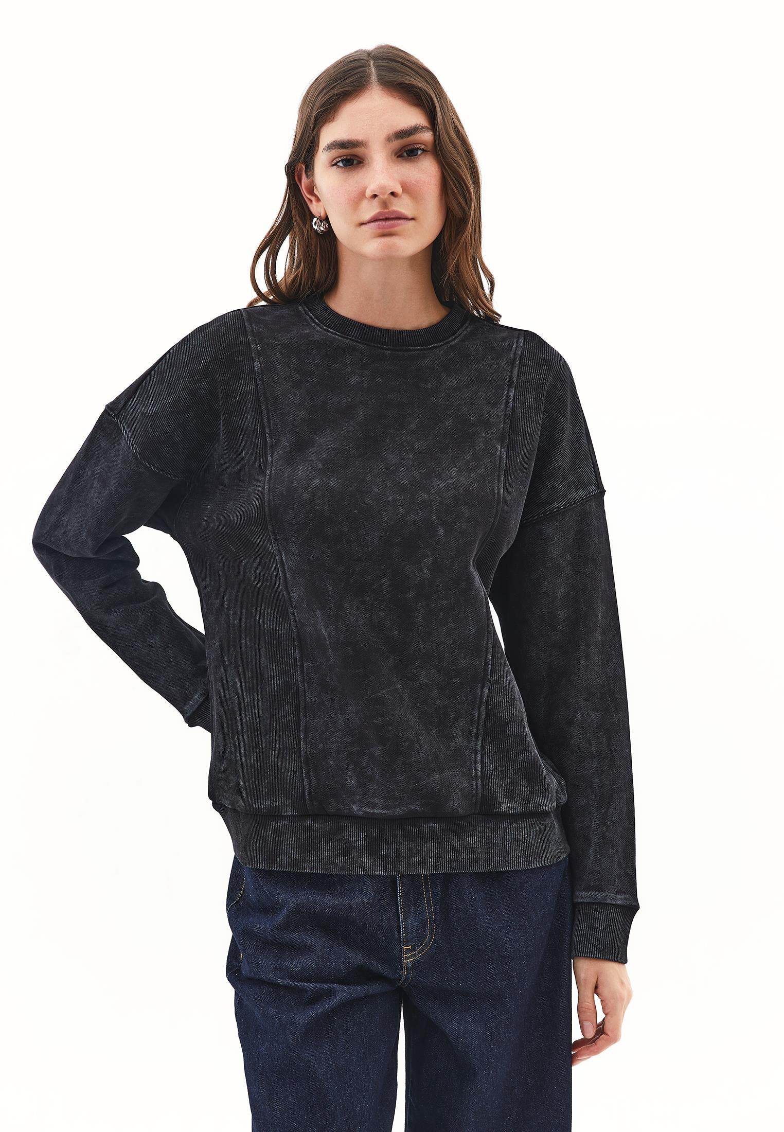 Zip Detailed Oversize Sweatshirt - BLACK