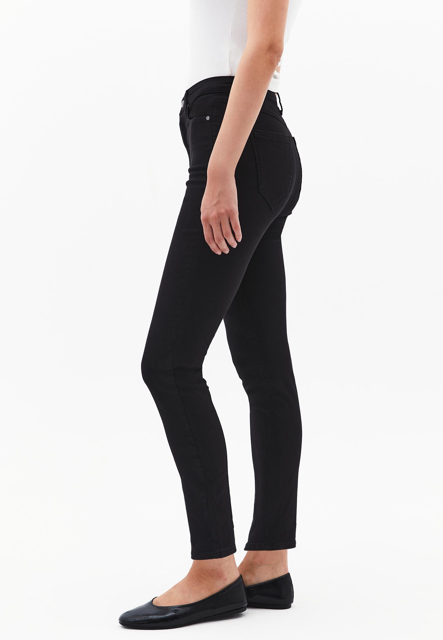 High Waist Cropped Skinny Pants - BLACK