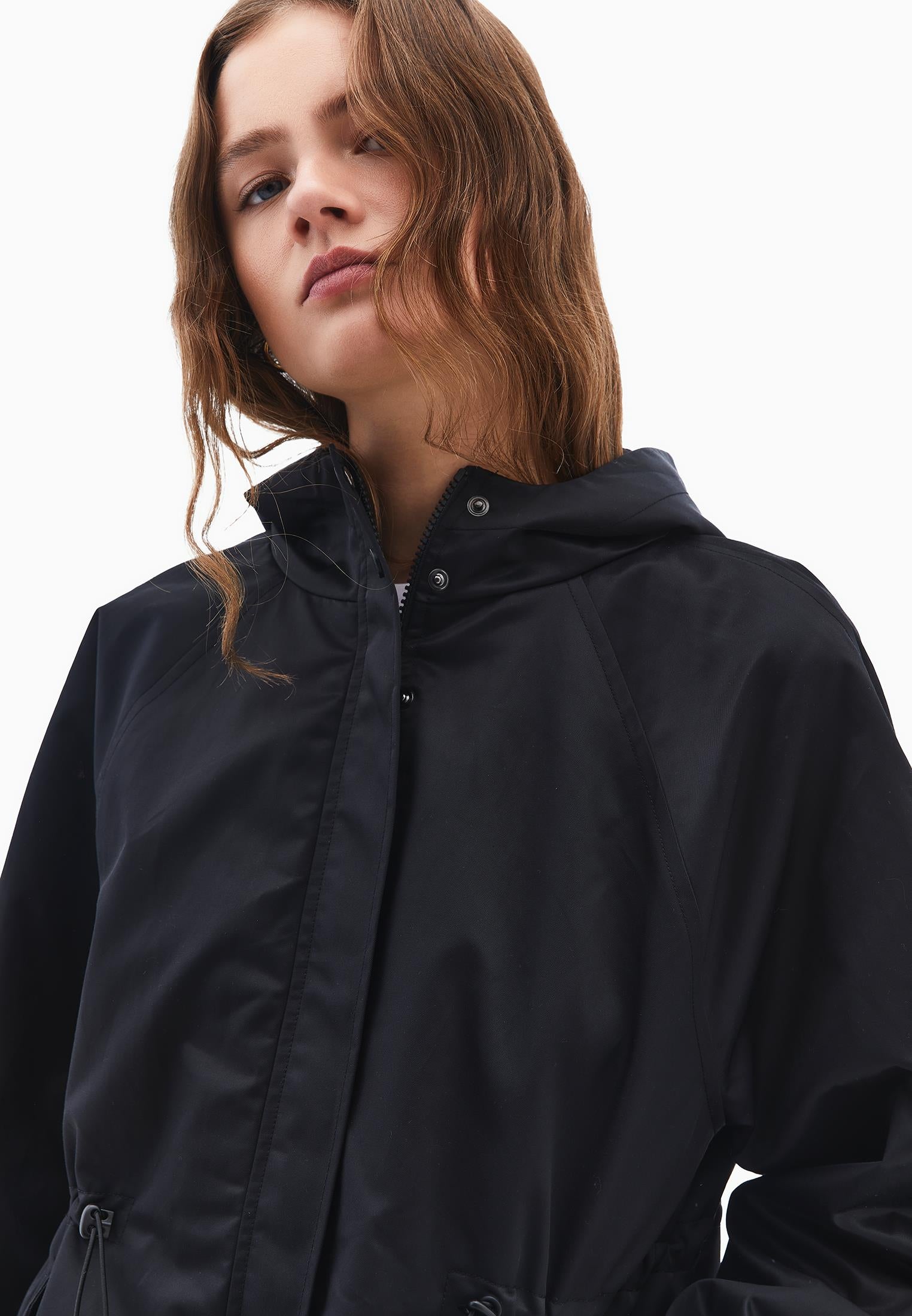 Hooded Midi Coat - BLACK