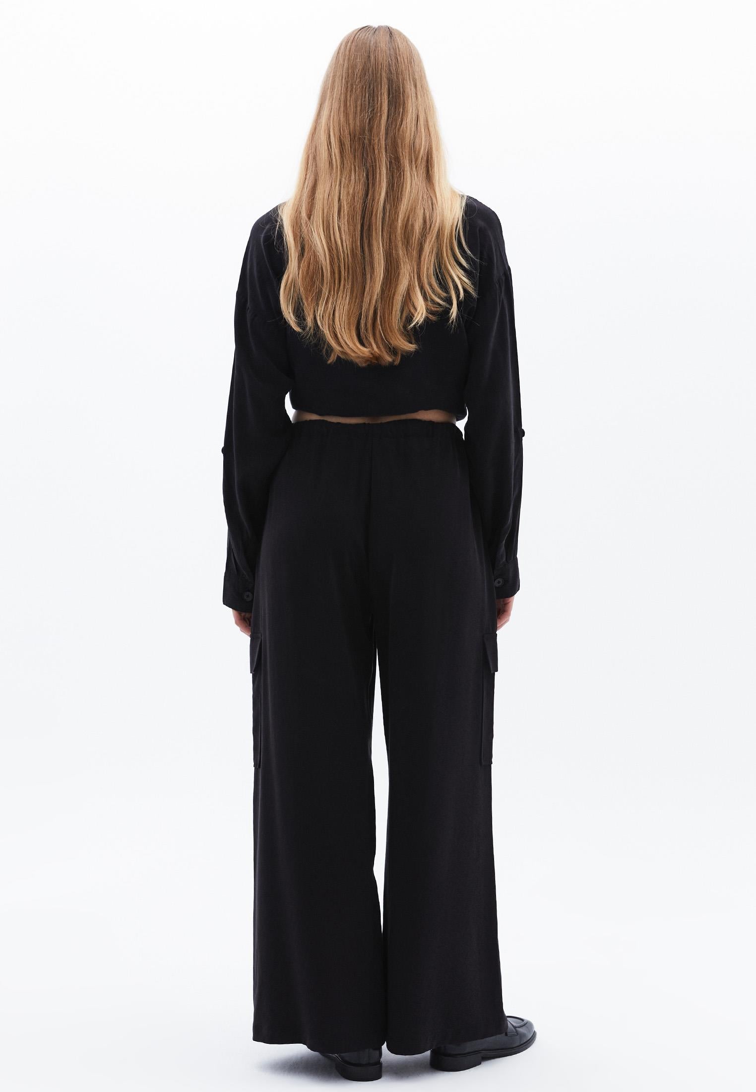 Wide Leg Elastic Women Trousers - BLACK